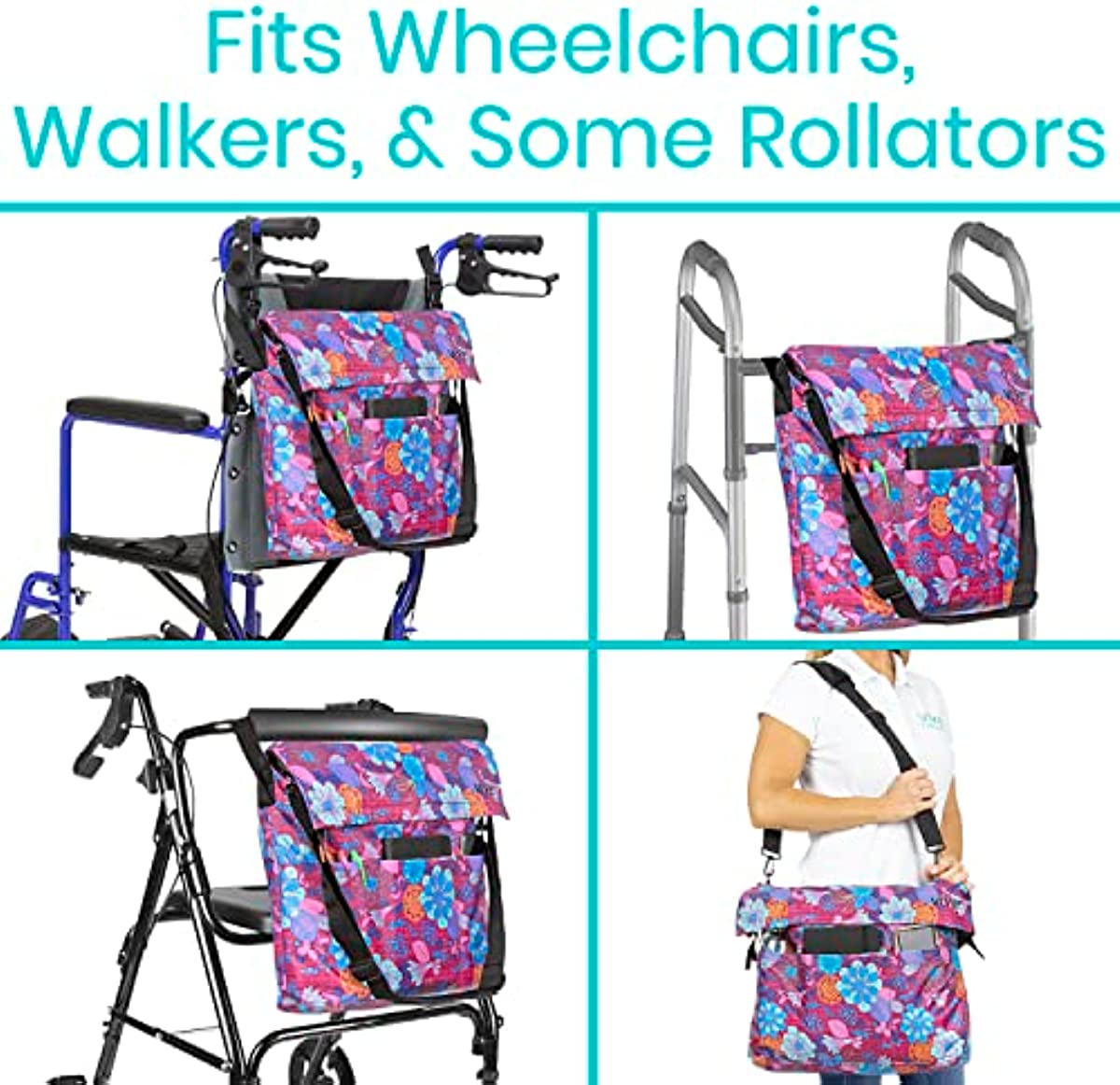 Vive Wheelchair Bag - Electric Wheel Chair Walker Accessories Pouch for Adults, Seniors, 15 Colors - Large Tote Accessory to Hang on Back, Power Transport Storage Travel Backpack for Men, Women