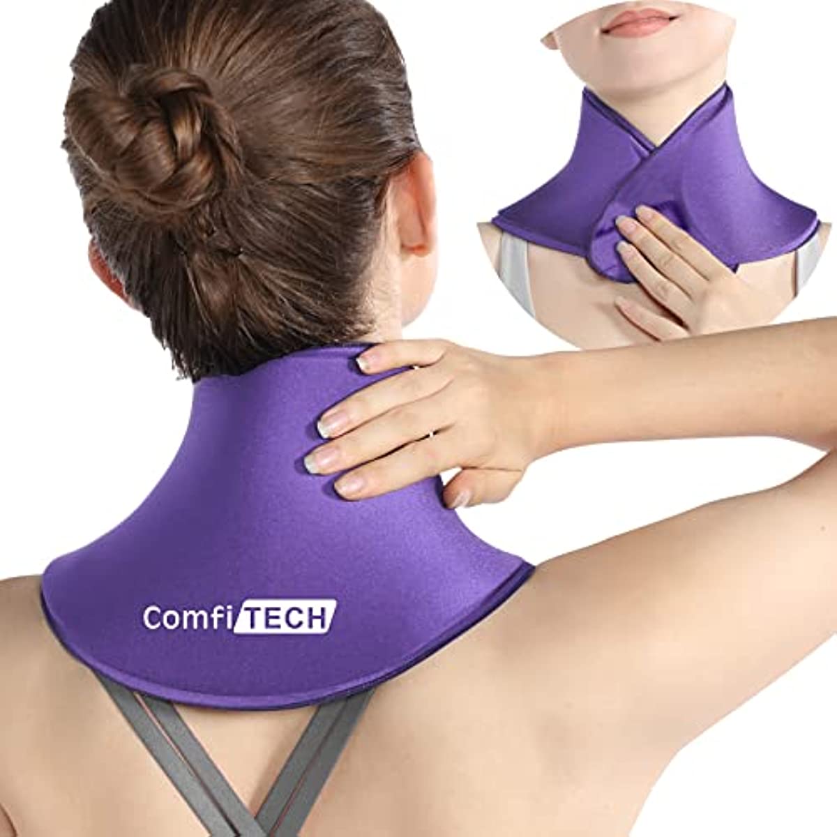 ComfiTECH Neck Ice Pack Wrap Gel Reusable Ice Packs for Neck Pain Relief (Purple) & Migraine Ice Head Wrap, Headache Relief Hat for Migraine (Rose Red)