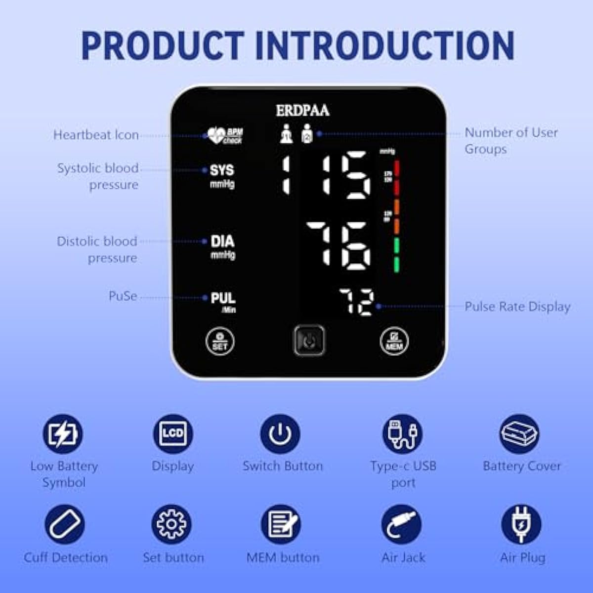 Blood Pressure Monitor,Smart Upper Arm Blood Pressure Monitors for Home Use with XL Pressure Cuff,Digital Blood Pressure Machine, Automatic Electric BP Machine with Large Cuff