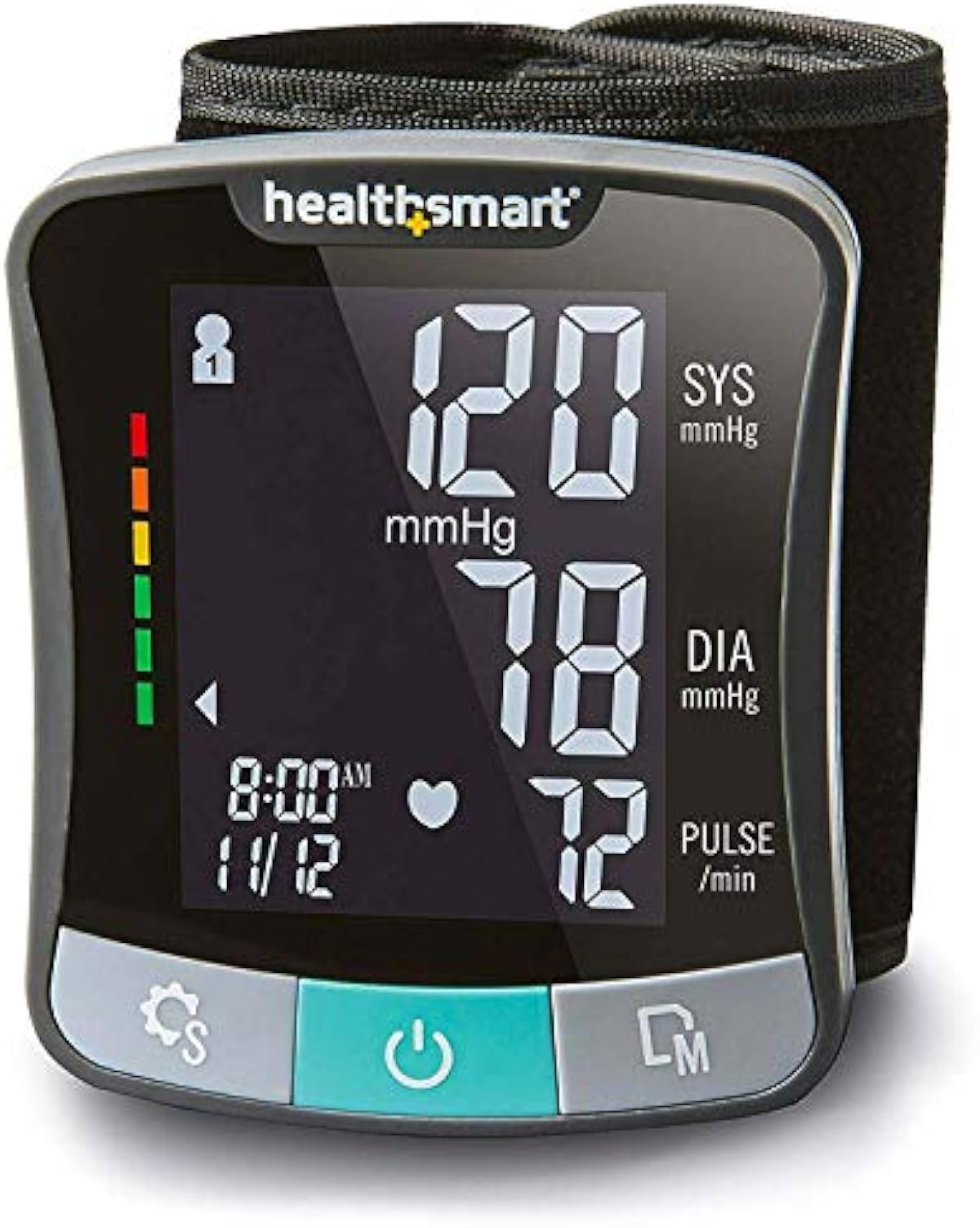 HealthSmart Digital Premium Wrist Blood Pressure Monitor with Cuff That Measures Pulse Heartbeat and High or Low BP, 120 Reading Memory Stores Up to 60 Readings for 2 Users