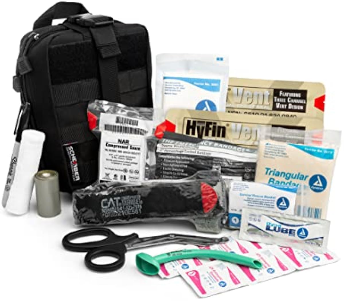 Scherber Premium IFAK Kit Trauma Pack | HSA/FSA Approved | Fully Stocked MOLLE Pouch w/CAT Tourniquet, HyFin Chest Seal, & Israeli Bandage | Trauma Kit for Gunshot, Bleeding, Major Wound Care (Black)