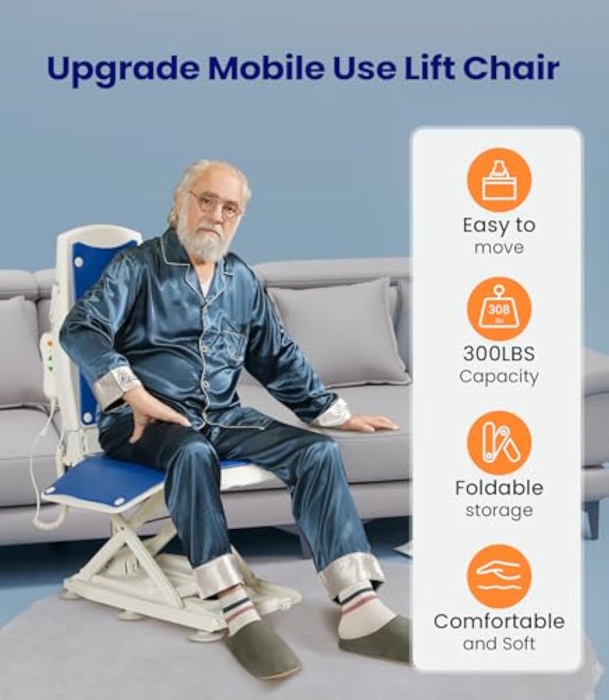 Upgrade Electric Chair Lift with Wheels, Get Up from Floor, Portable Lift Assist Devices for Elderly, Includes 2 Types of Suction Cups, Support Up to 300 LBS, No Assembly Required, AX10