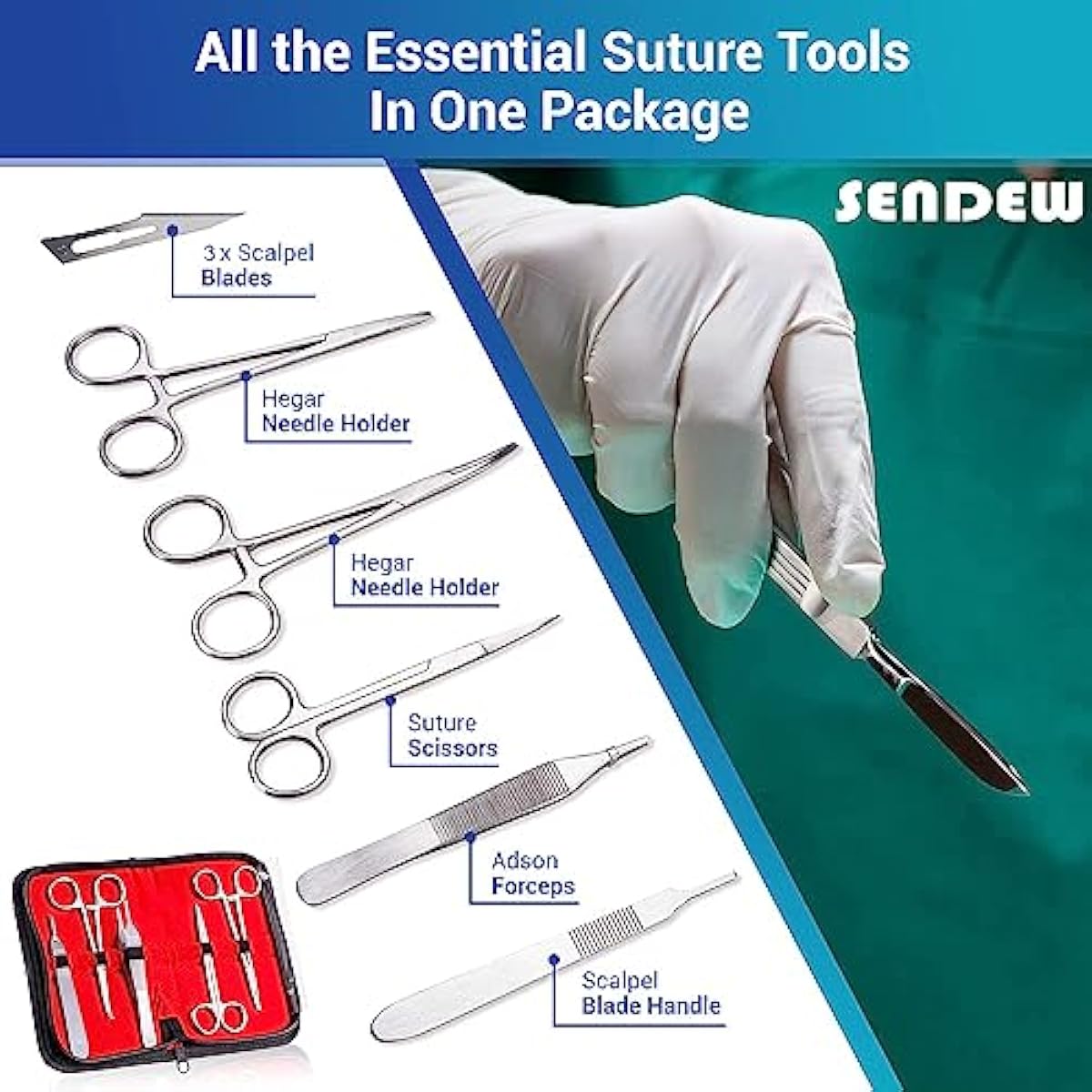 Suture Kit (30 Pcs) for Training Suture Pad Practice Kit for Medical Dental Vet Training Students, Including Large Silicone Pad,Tool Kit with Needles-Demonstration Purpose Only