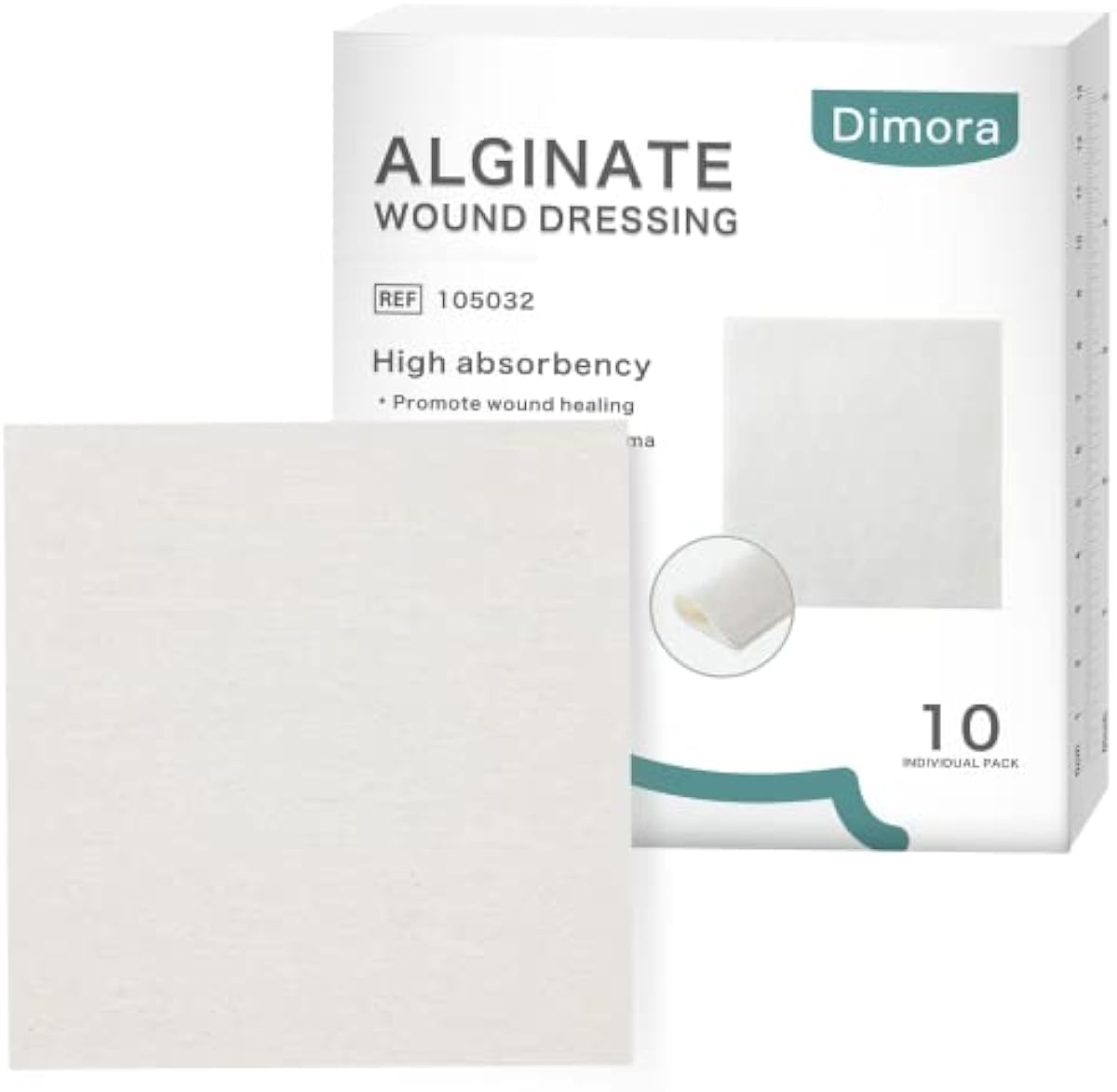 Dimora Calcium Alginate Wound Dressing, 4\'\' x 4\'\' Patches,10 Individual Sterile Pads, Soft and Highly Absorbent Dressing Gauze, Non-Stick Padding