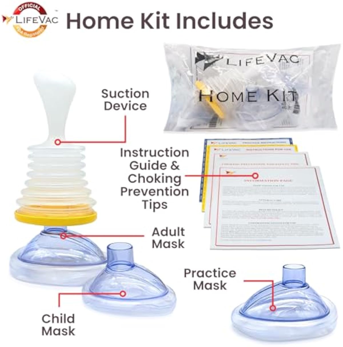 LifeVac Home Kit 2 Pack - Portable Suction Rescue Device, First Aid Kit for Kids and Adults, Portable Airway Suction Device for Children and Adults