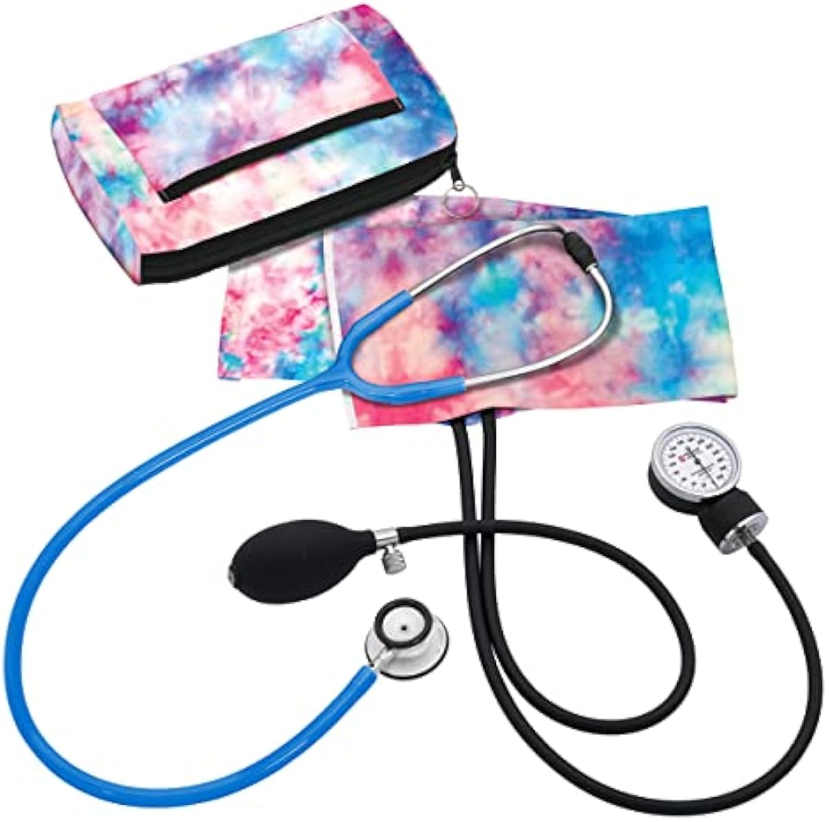 Prestige Medical Adult Aneroid Sphygmomanometer/Clinical Lite™ Stethoscope Kit, Tie Dye Cotton Candy Sky (Model: A121-CCS)