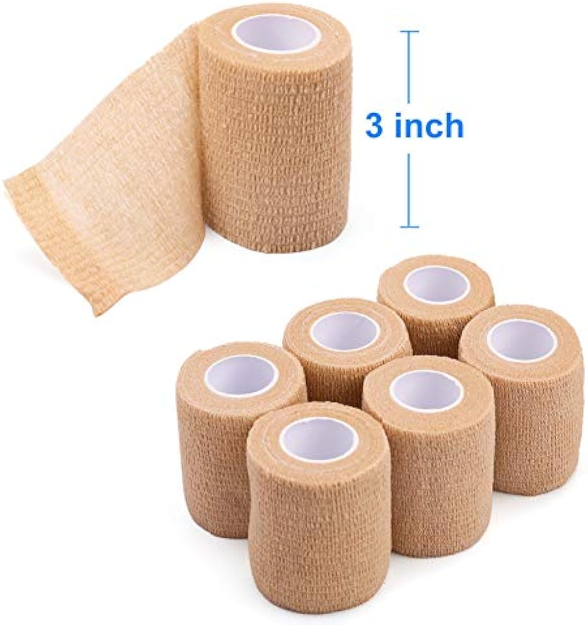 LotFancy Self Adhesive Bandage Wrap, 6 Pack, 3 inch x 5 Yards Non Woven Cohesive Bandage, First Aid Medical Tape for Sports Athletic Wrist, Ankle, Sprains & Swelling