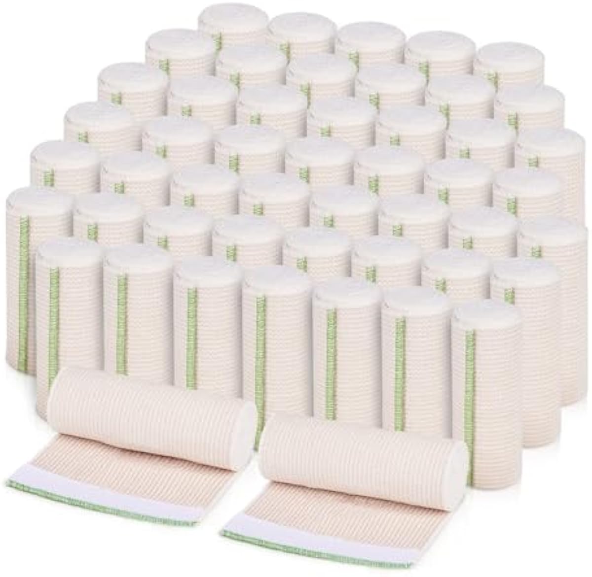 Premium Elastic Bandage Wrap (6\" 50 Pack) - Hook & Loop Fasteners at Both Ends - Latex Free Hypoallergenic Compression Roll - Reusable Bandages for Waist, Legs, Elbow & Knee Wrap