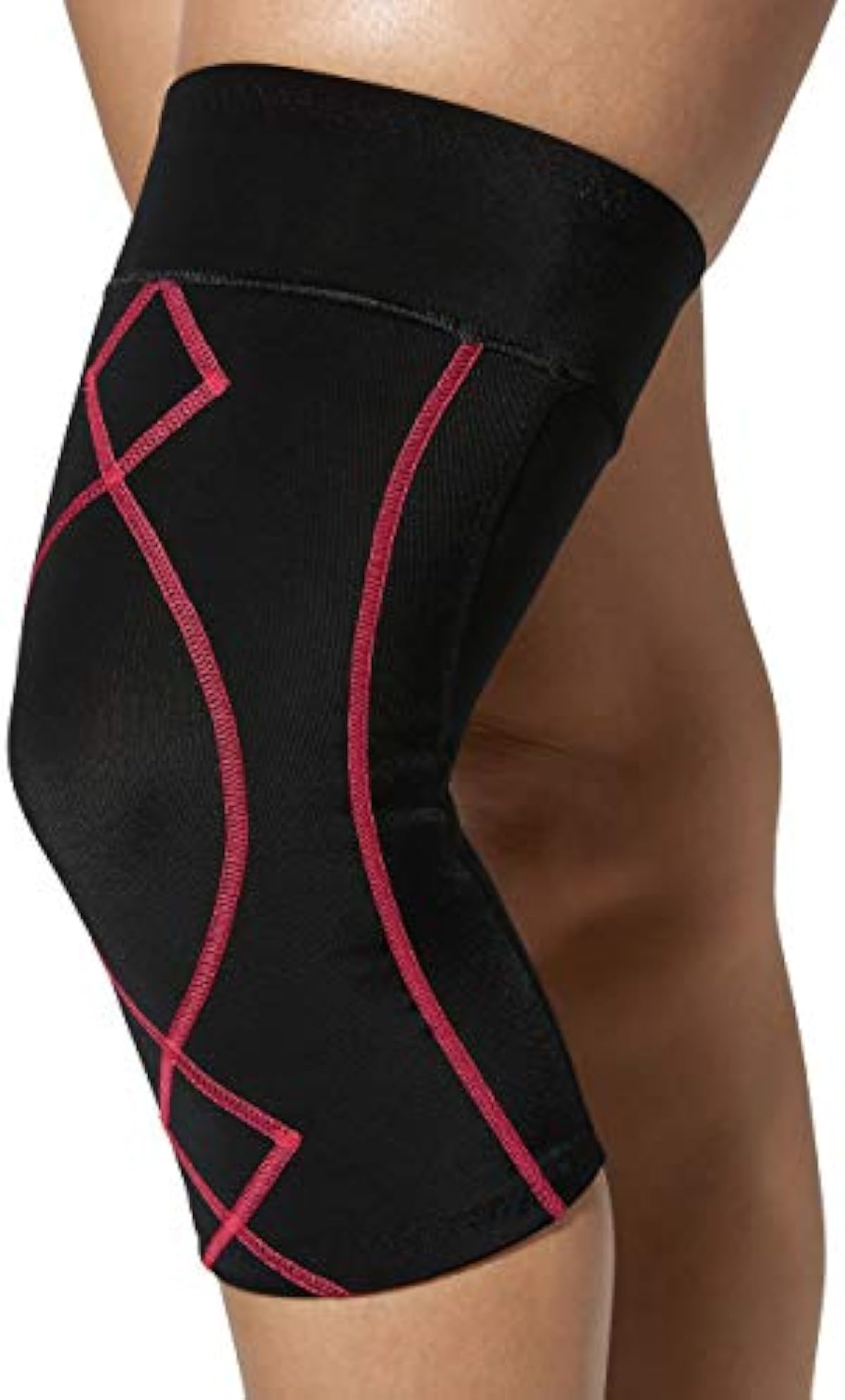 CW-X Women\'s Stabilyx Joint Support Compression Knee Sleeve, Black/Raspberry, Medium