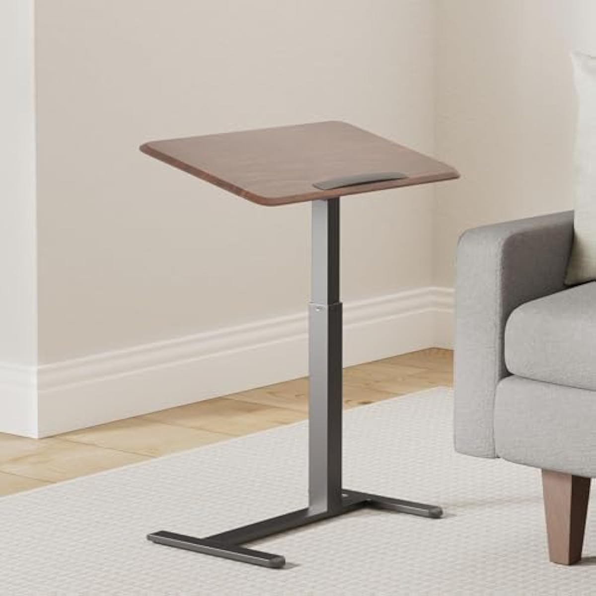 Mount-It! Rolling Bedside Table, Overbed Tray Table on Wheels for Hospital or Home Meals in Bed, Adjustable Height Tilting Swivel Standing Laptop Desk 31\"x15\" with Wheels, Walnut Color 27\" to 41\" High