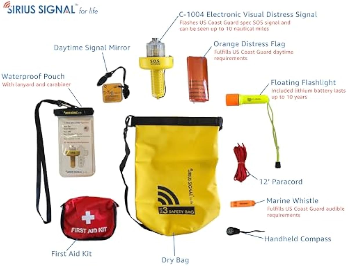 Sirius Signal SB-3L Boating Safety and Emergency SOS Dry Bag Kit for Kayaks, Boats, and Paddle Craft - USCG Approved