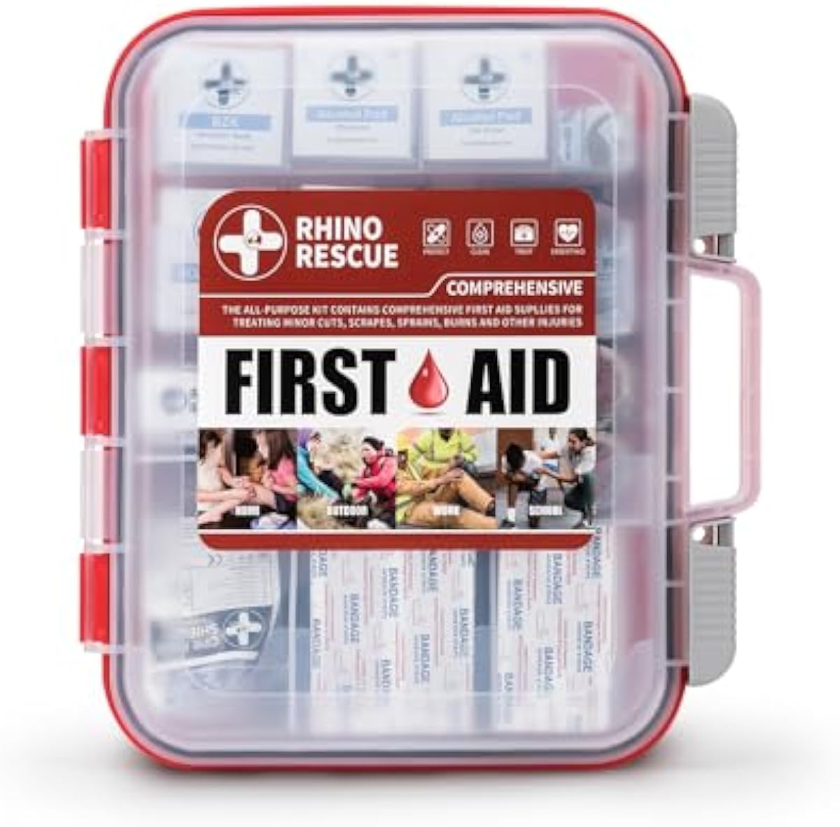 RHINO RESCUE 350 Pieces OSHA All-Purpose First Aid Kit, Home & Office Professional Medical Supplies, Ideal for Emergency, School, Business FSA HSA Eligible