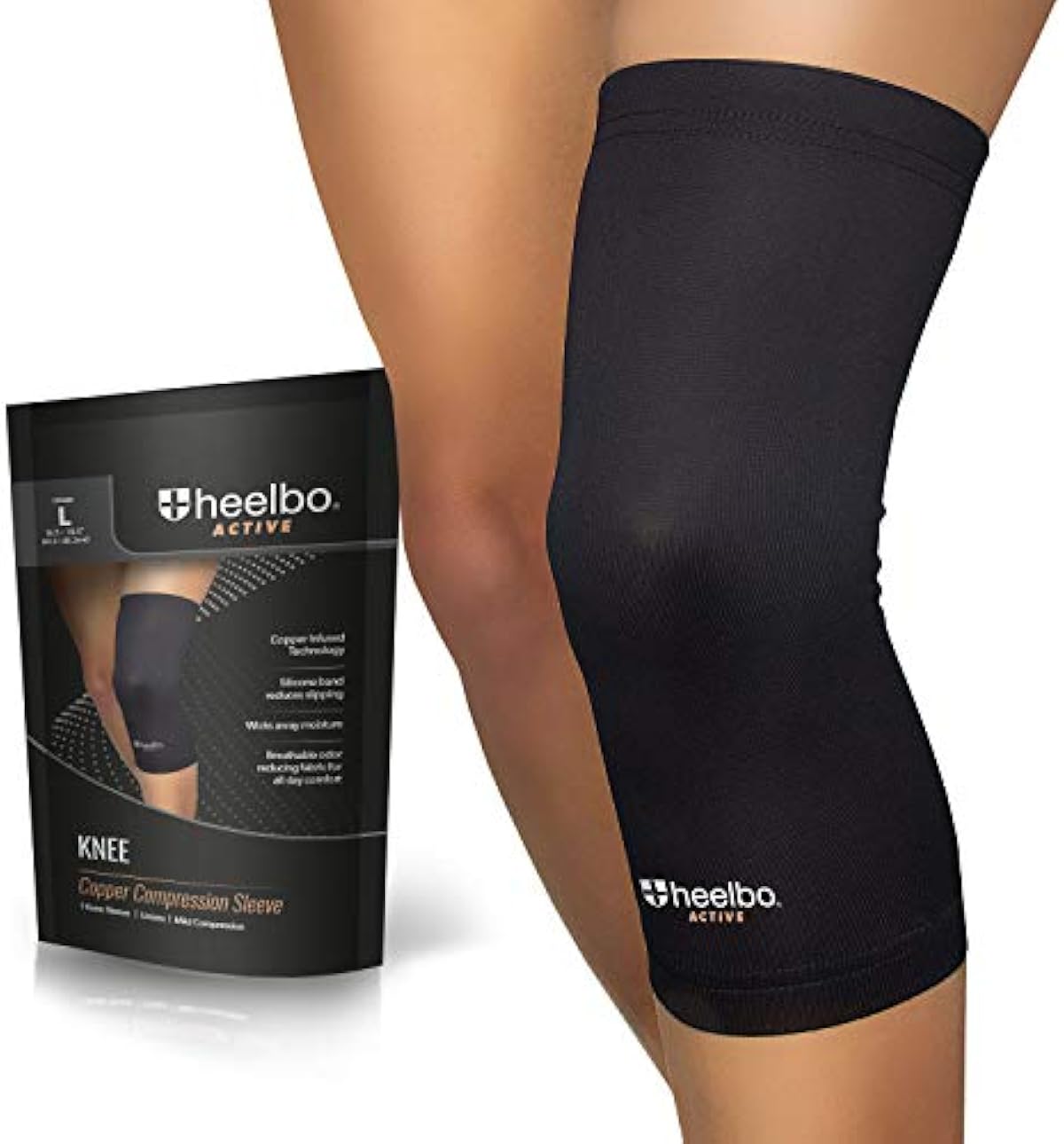 Knee Compression Sleeve with Copper Infused Fibers and Breathable Fabric for Knee Pain Relief, Knee Support, Sore Muscles and Joints for Running, Jogging, Hiking or Arthritis, Black, Large