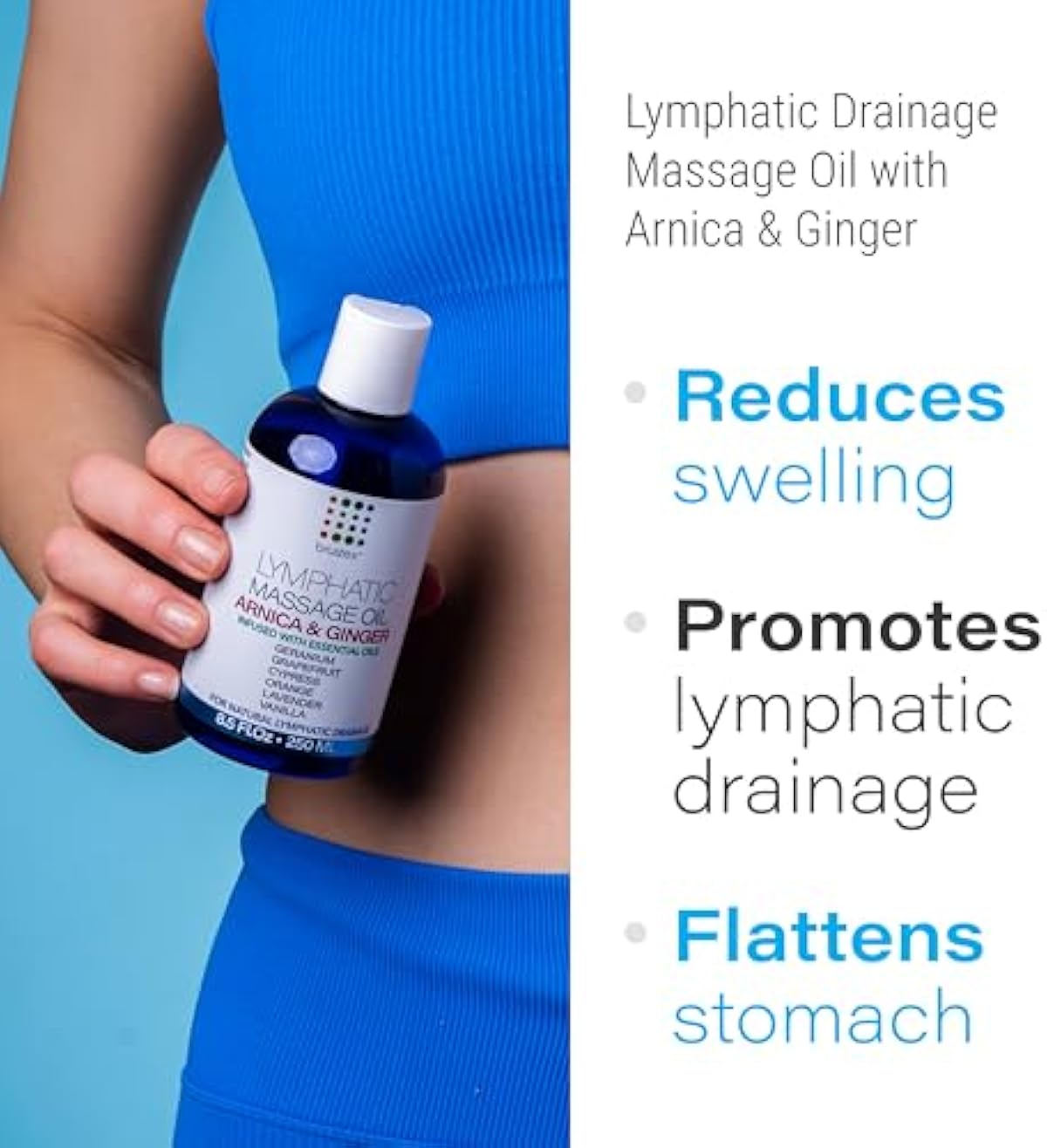 Lymphatic Drainage Massage Ginger Oil with Arnica & Organic Coconut Oil, Post Surgery Recovery & Lipedema, Liposuction, 360 Lipo, BBL, Tummy Tuck, Fibrosis Treatment, Body Detox, 8.5 Oz