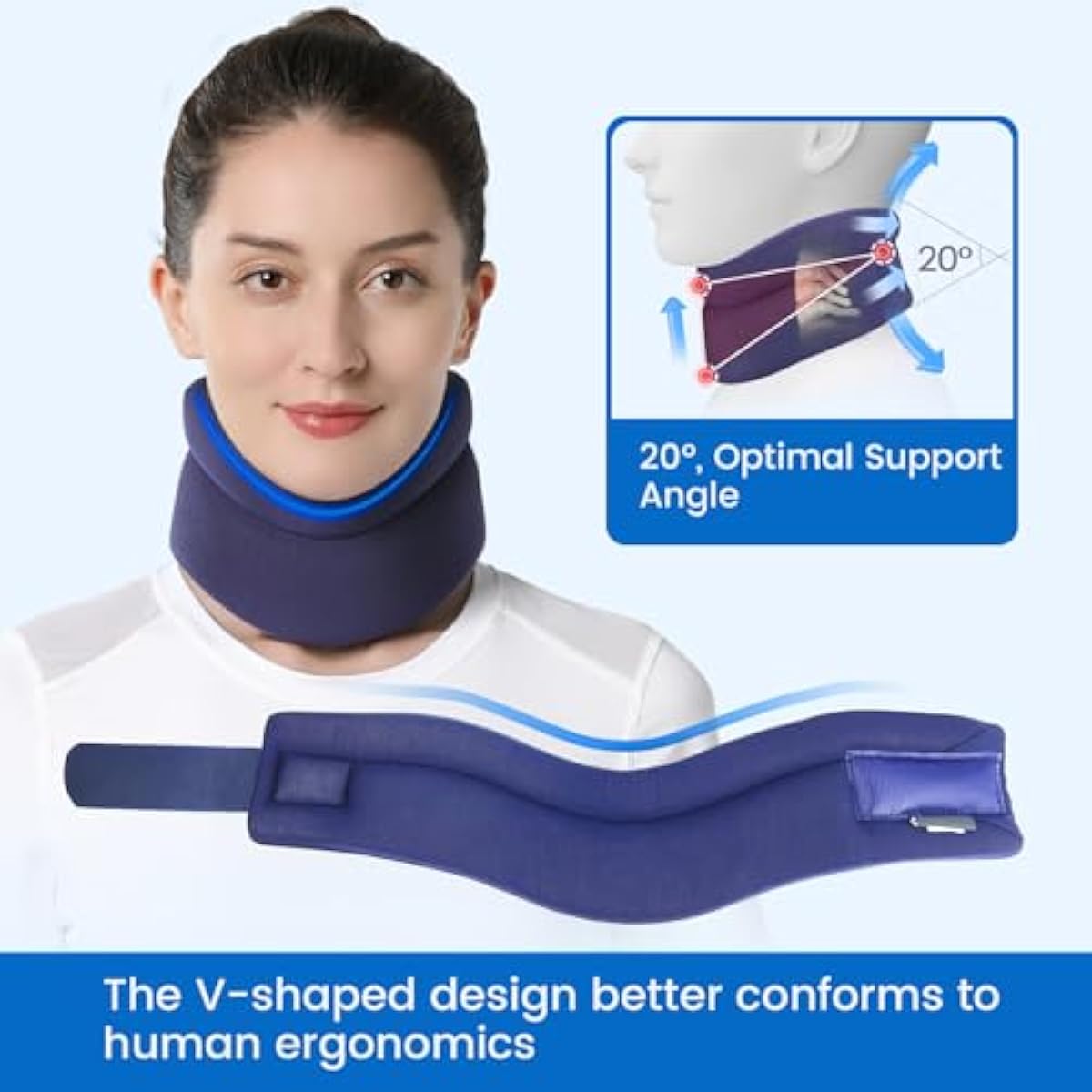 Velpeau Neck Brace for Neck Pain and Support - Soft Cervical Collar for Sleeping in Bed, Snoozing, Sleeping Upright, Anti-Snoring, Sleep Apnea for Women & Men (Blue, Comfort Version, M: 11.5-14\"/3″)