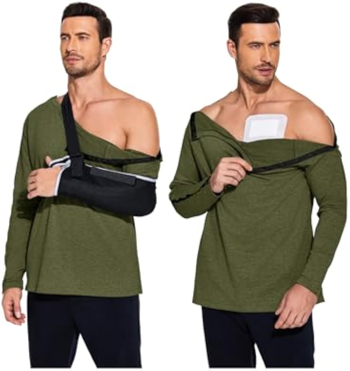 Deyeek Micro Fleece Post Shoulder Surgery Recovery Shirts For Men Chemo Port Access Shirt Snap Full Tear Away Long Sleeve