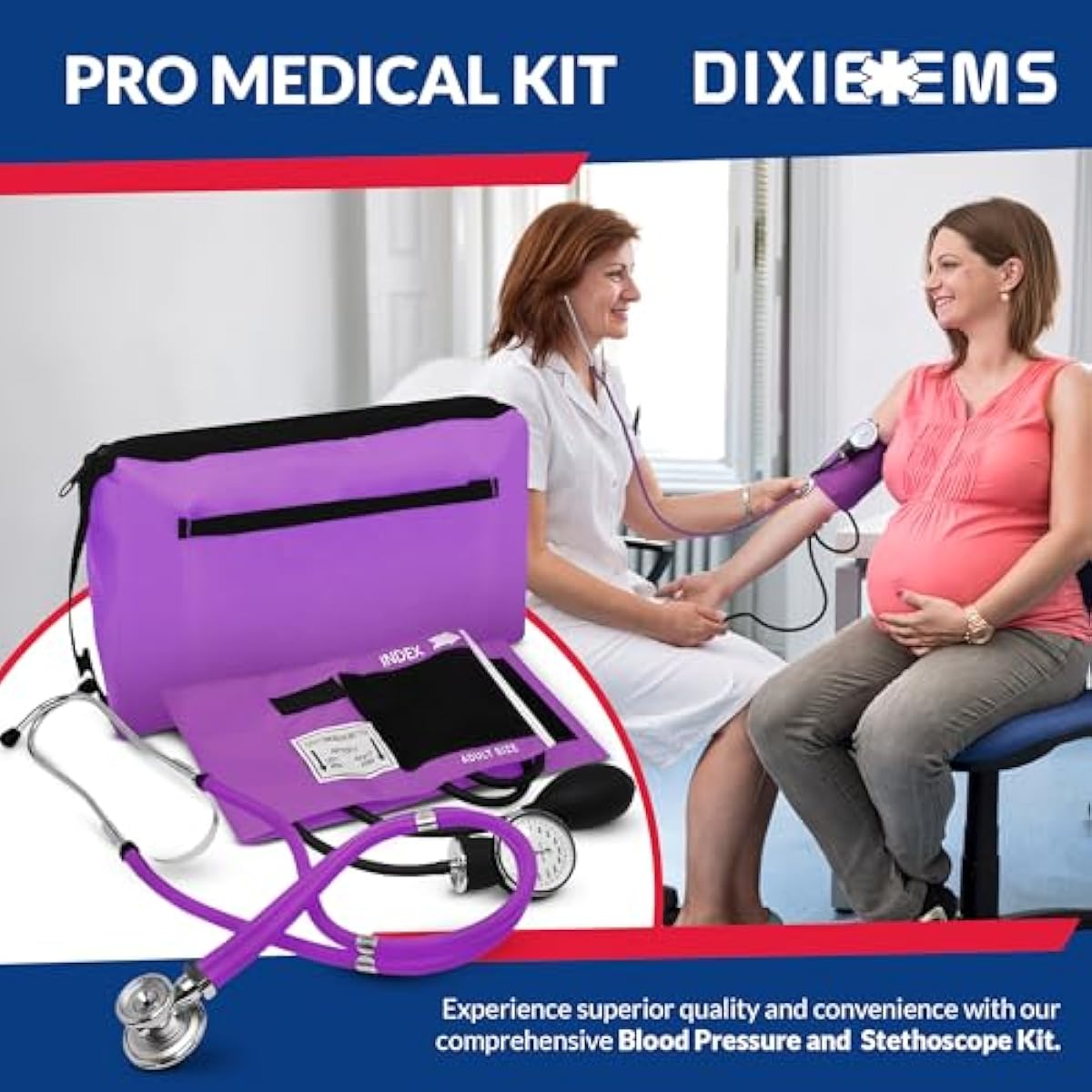 Dixie EMS Blood Pressure and Sprague Stethoscope Kit - Purple