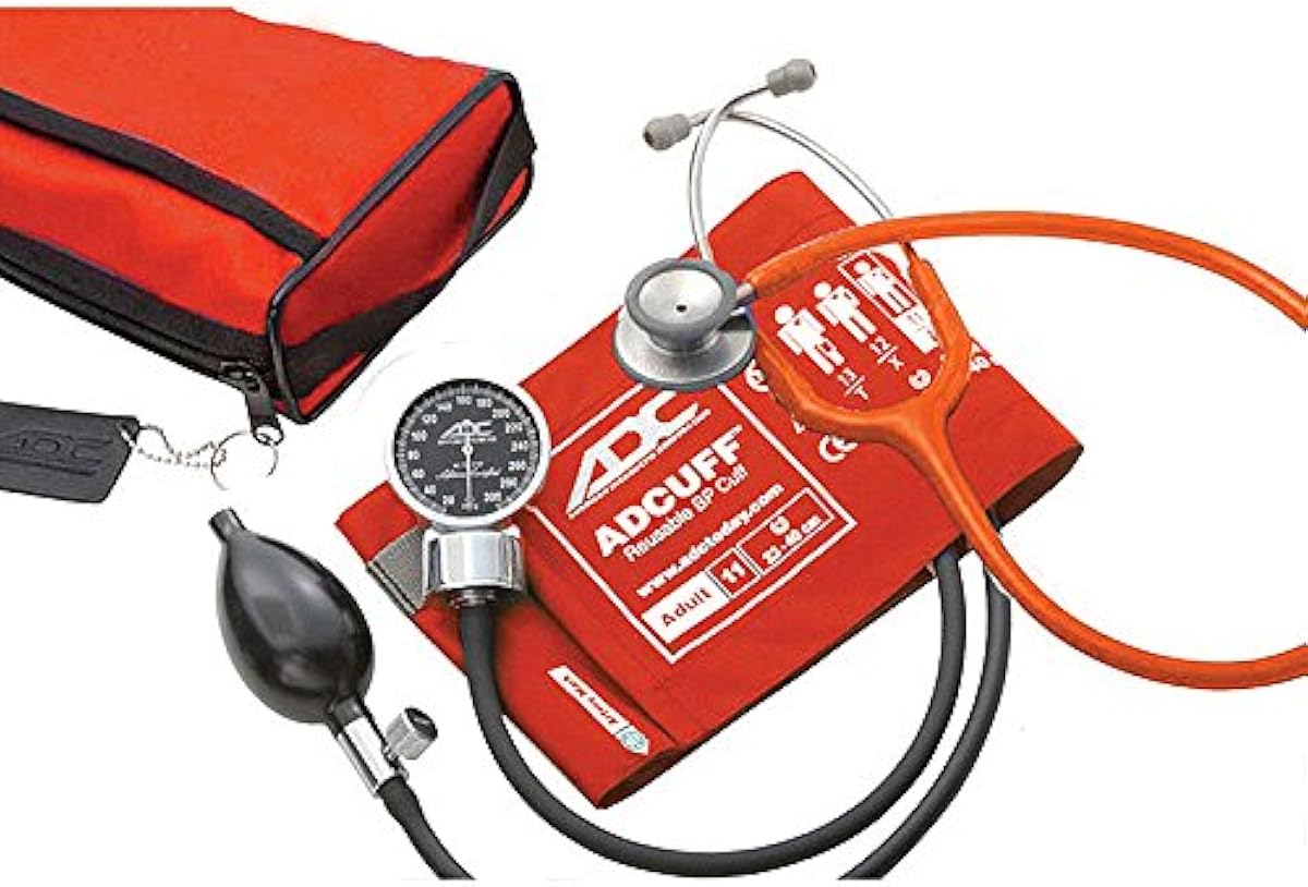 ADC Pro\'s Combo III Professional Adult Pocket Aneroid/Clinician Scope Set with Prosphyg 778 Blood Pressure Sphygmomanometer, Adscope 603 Stethoscope, and Matching Nylon Carrying Case, Orange