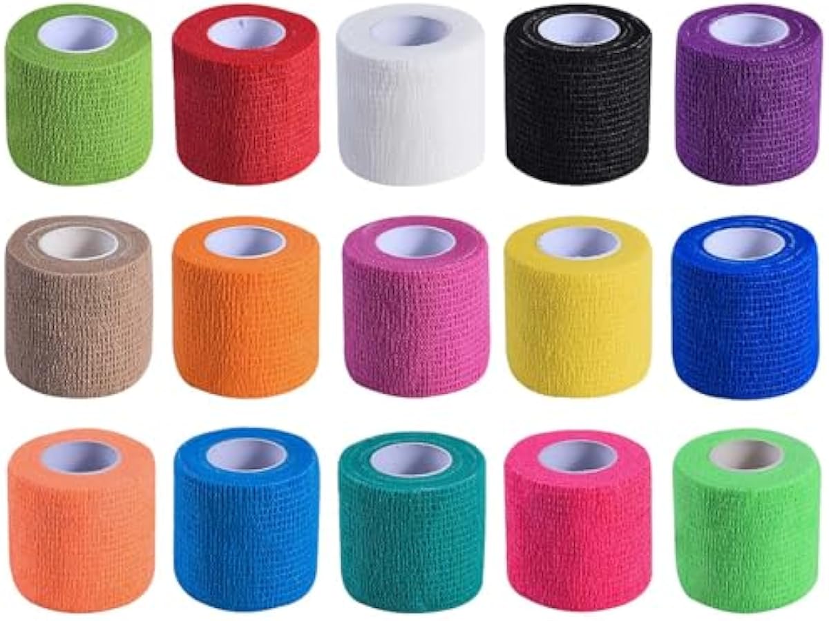 15 Pack 2 Inch x 5 Yards Self Adhesive Bandage Breathable Cohesive Bandage Wrap Rolls Elastic Self-Adherent Tape for Stretch Athletic, Sports, Wrist, Ankle