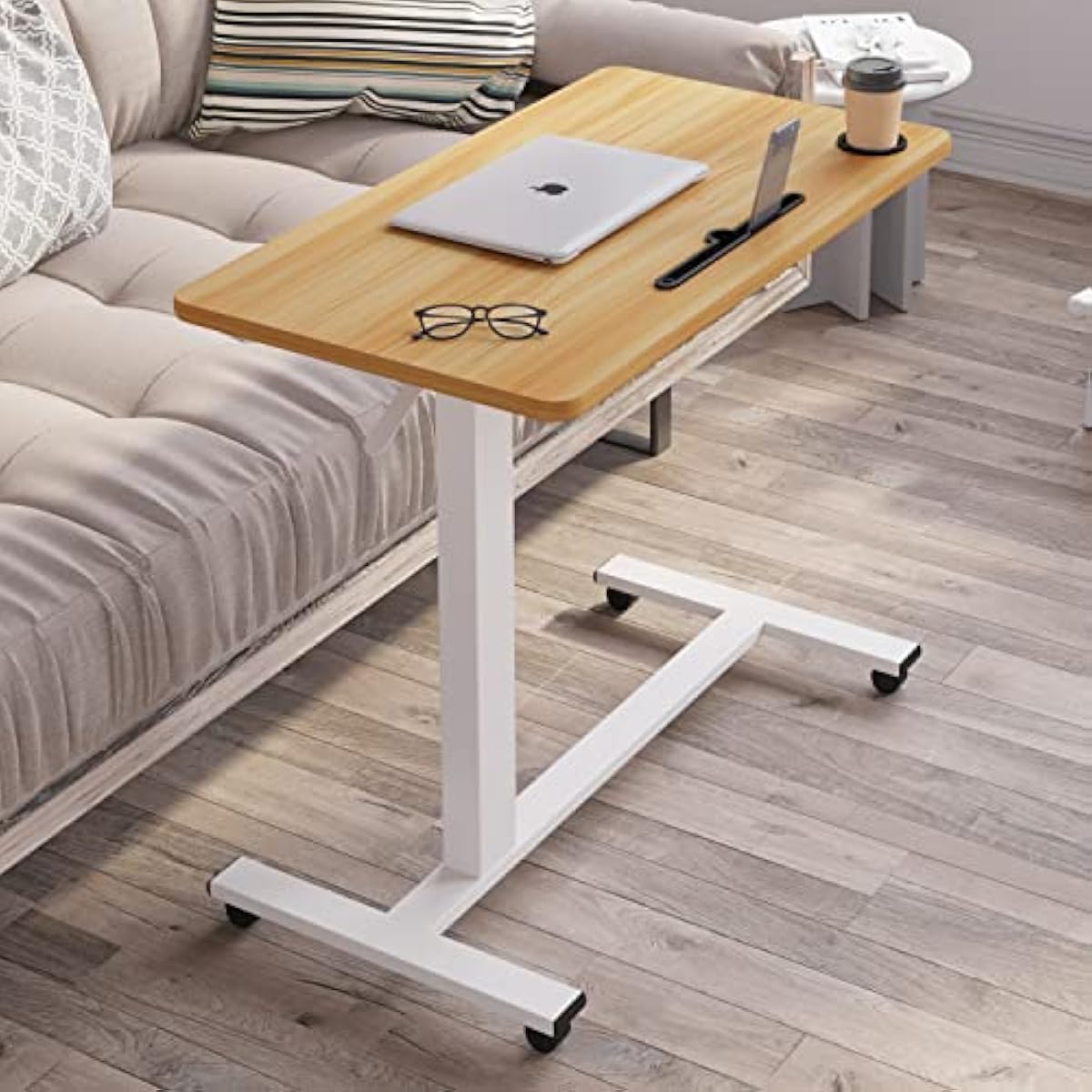 Overbed Table Rolling Desk Adjustable Height Hospital Bedside Table Pneumatic Mobile Laptop Computer Standing Desk Cart Bed Side Table TV Tray Table Dinner Table Laptop Stand for Couch