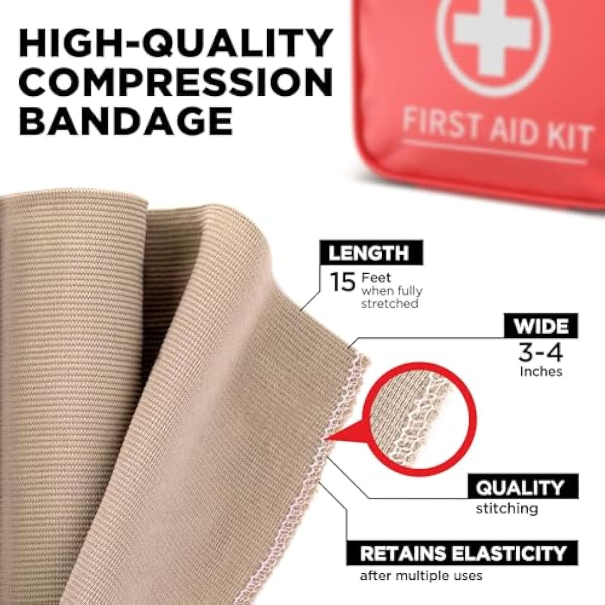 Premium Elastic Bandage Wrap – 8pk (4x3”, 4x4”) + 24 Extra Clips – Strong Compression Bandage Wrap - Wrist, Ankle, Foot, Knee Wrap