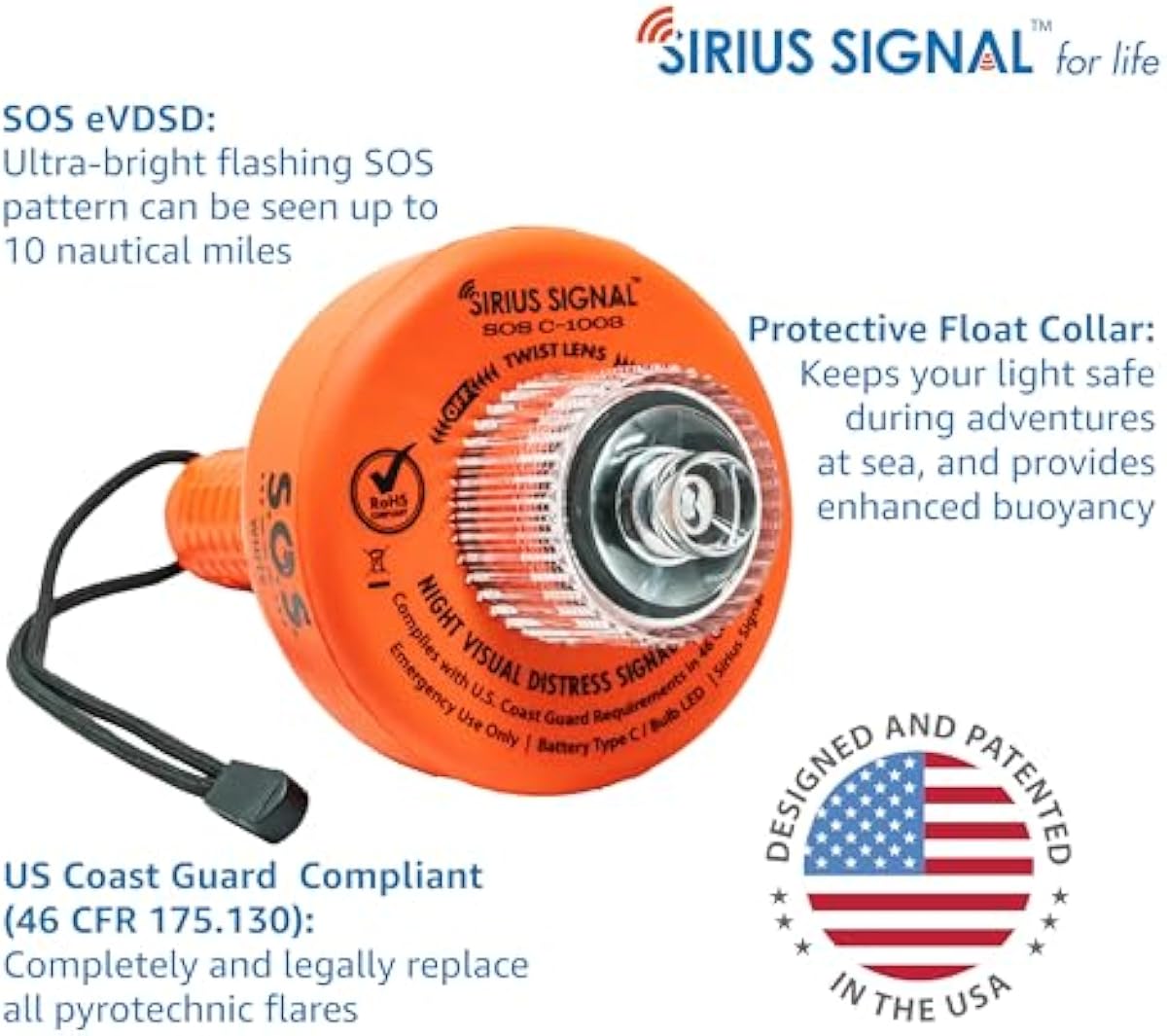 Sirius Signal C-1003 SOS LED Flare Electronic Visual Distress Signal Kit with Daytime Distress Flag and Whistle - CG Approved