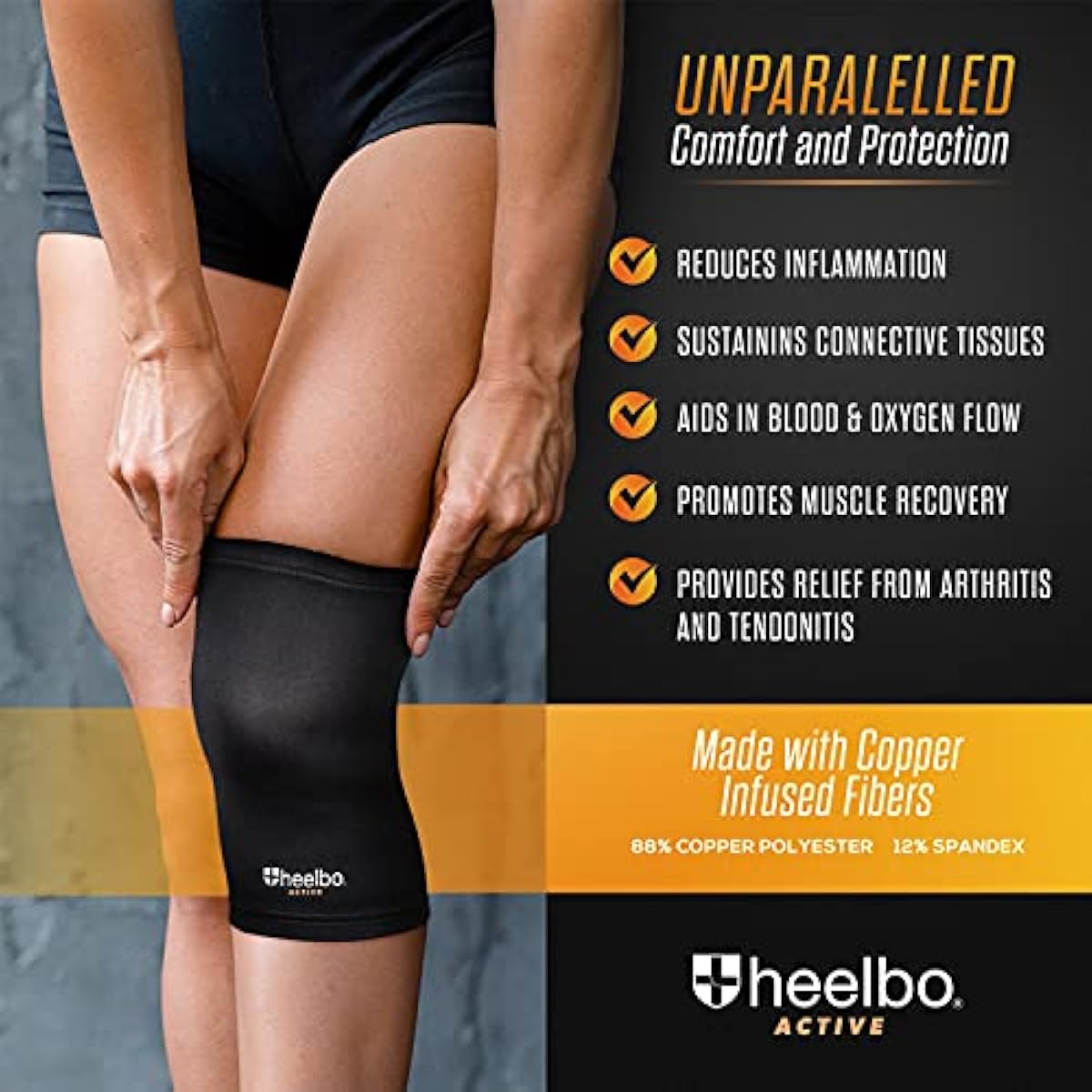 Knee Compression Sleeve with Copper Infused Fibers and Breathable Fabric for Knee Pain Relief, Knee Support, Sore Muscles and Joints for Running, Jogging, Hiking or Arthritis, Black, Large