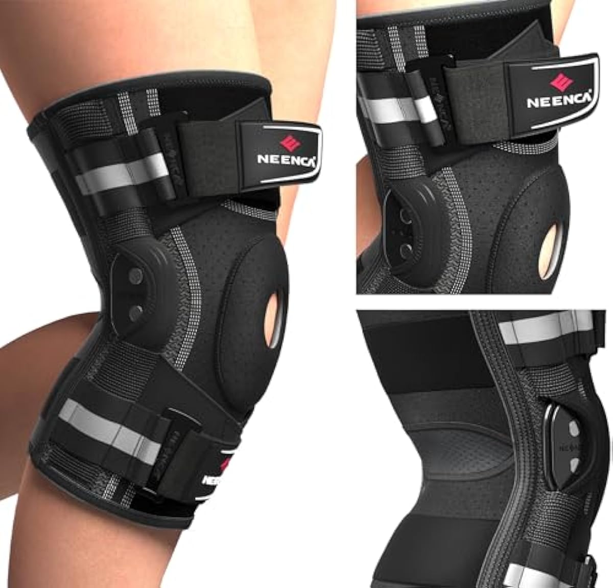 NEENCA Professional Knee Brace for Knee Pain, Hinged Knee Support with Patented X-Strap Fixing System, Strong Stability for Pain Relief, Arthritis, Meniscus Tear, ACL, PCL, MCL, Runner, Sport, Workout