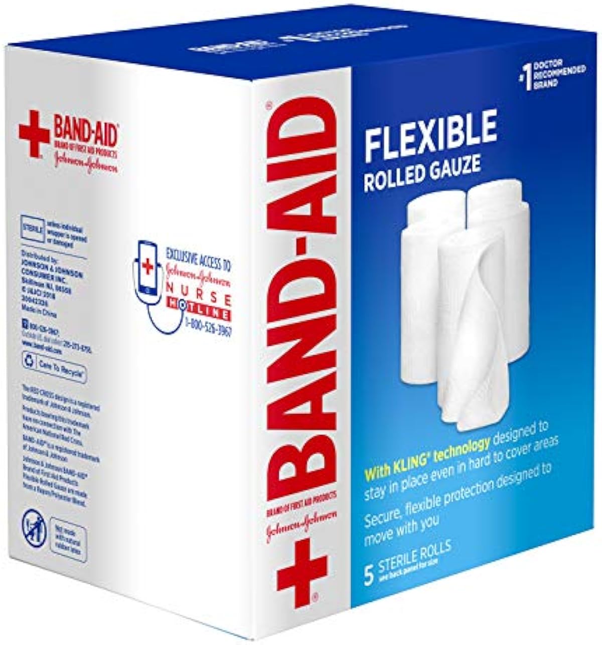 Band-Aid Brand of First Aid Products Flexible Rolled Gauze Dressing for Minor Wound Care, Soft Padding and Instant Absorption, 3 Inches by 2.1 Yards, Value Pack 5 ct