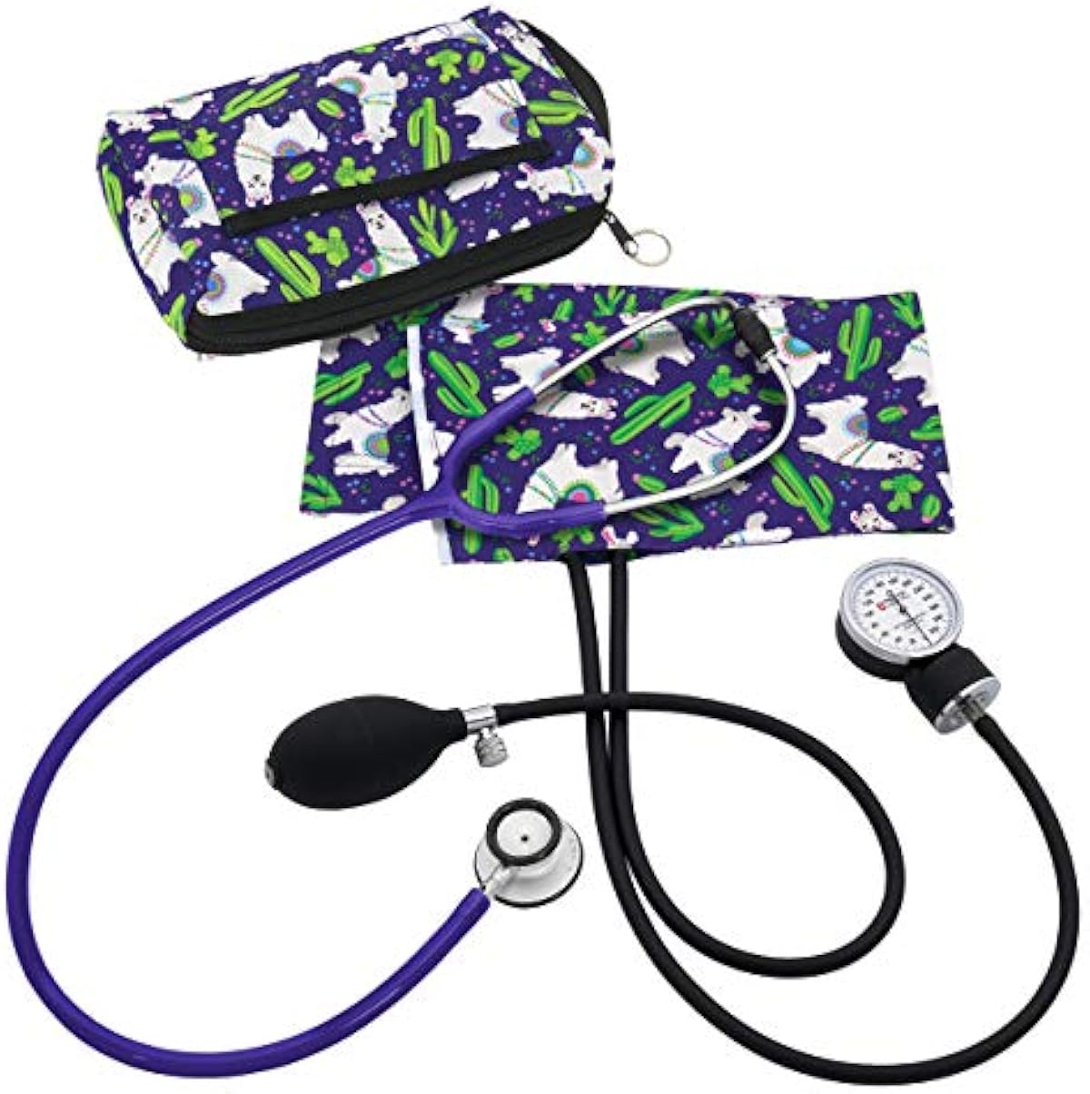 Prestige Medical Adult Aneroid Sphygmomanometer/Clinical Lite™ Stethoscope Kit, Llamas Purple (Model: A121-LPU)