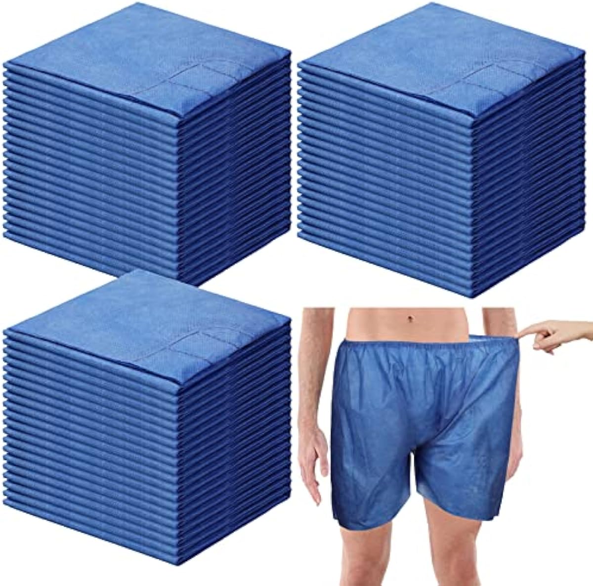 100 Pcs Disposable Exam Shorts Medical Patient Exam Wear Short Non Woven with Elastic Waistband Disposable Unisex Shorts Large Patient Shorts Bottoms for Examination Massage Spray Tan Spa (Blue)