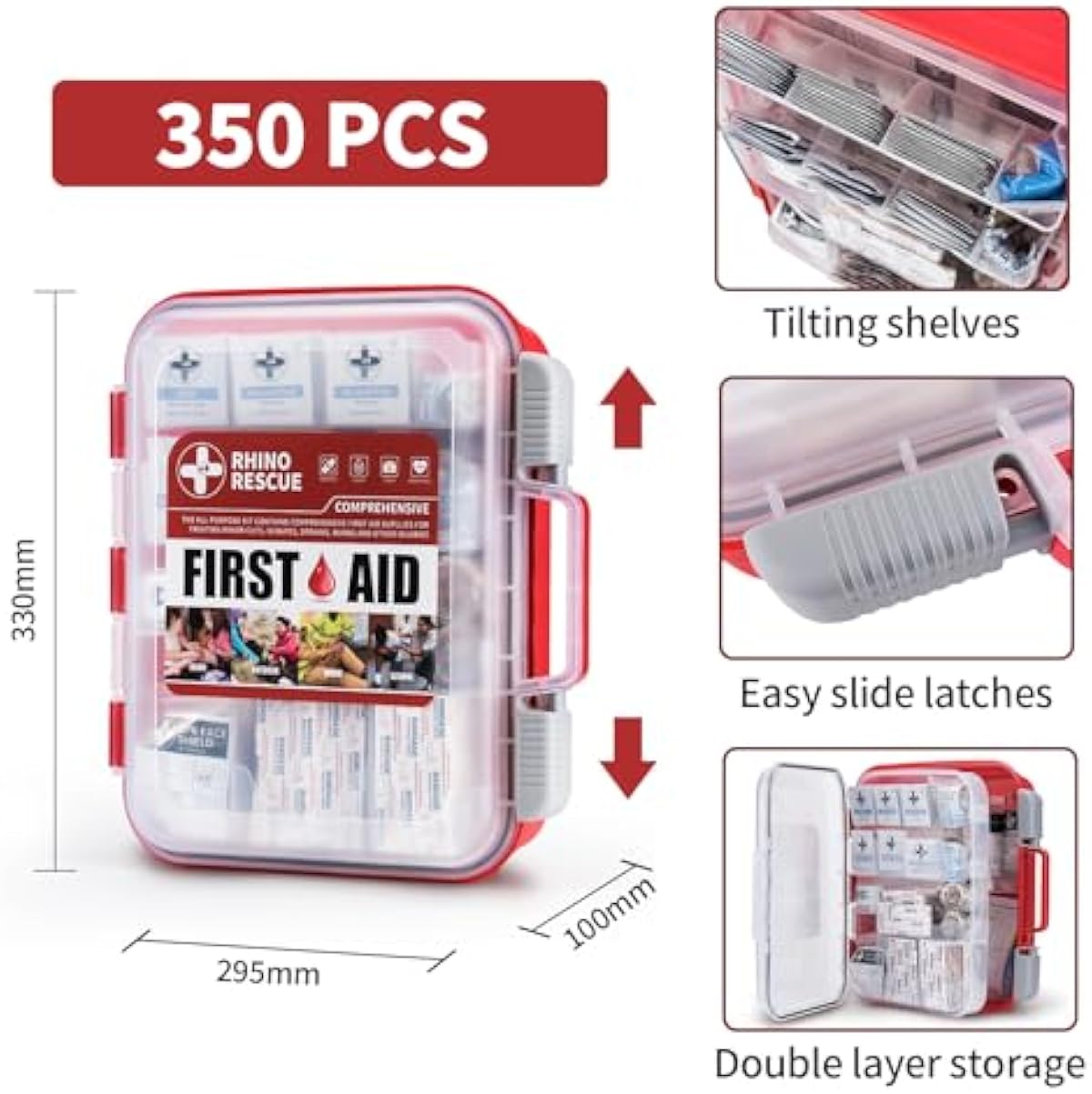 RHINO RESCUE 350 Pieces OSHA All-Purpose First Aid Kit, Home & Office Professional Medical Supplies, Ideal for Emergency, School, Business FSA HSA Eligible