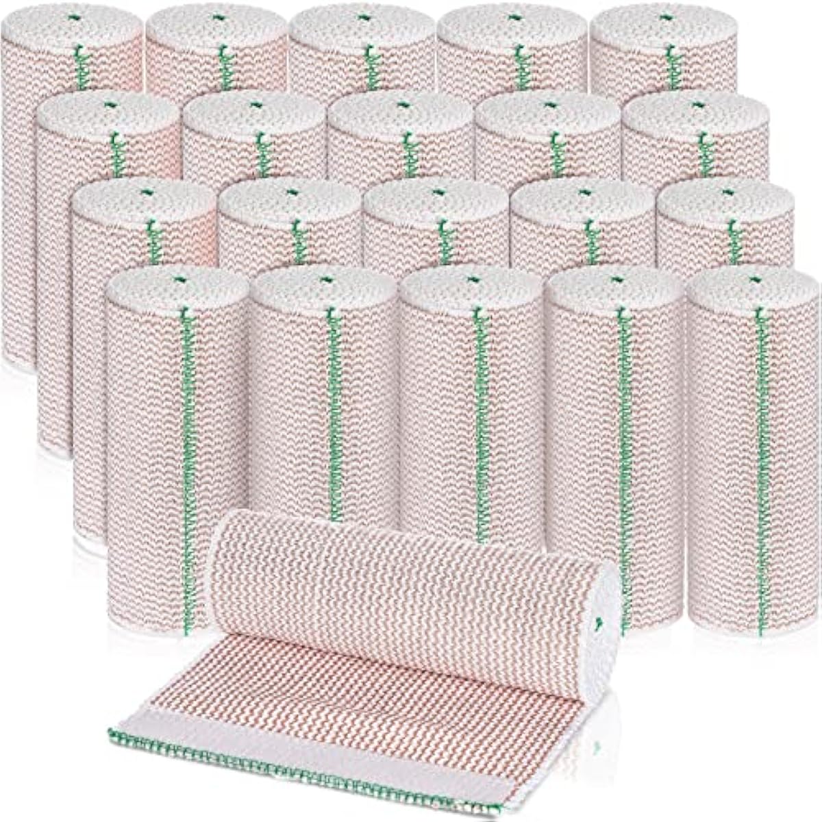 Reginary 20 Pack 6 Inch Elastic Bandage Wrap with Self Closure on Both Ends Compression Bandage for Legs, Knees, Ankles, Wrists, Elbows, Shoulders, Athletic Stretchable Bandage Wrap (Green Trim)