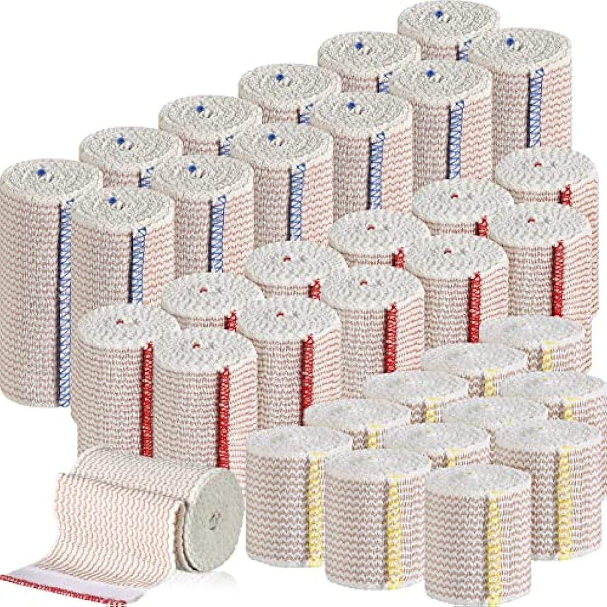 LEIFIDE 48 Pcs Elastic Bandage Wrap 2 Inch 3 Inch 4 Inch Compression Bandage Wrap with Self Closure Washable Elastic Bandage Reusable Stretched Bandage Rolls for Sport Sprains Injury Recovery