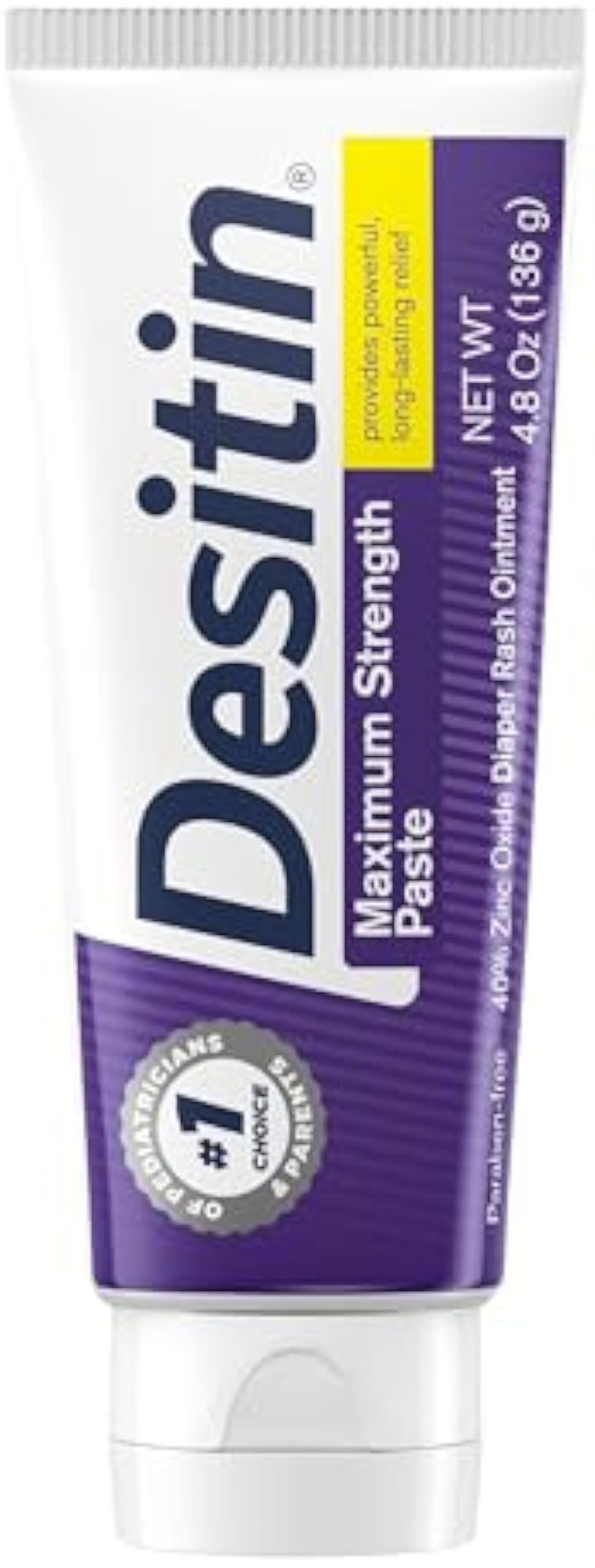 Desitin Maximum Strength Baby Diaper Rash Cream, 40{5306d6470bc4281345993906613f2870545699cd61eab43a90d5454b6099b5c1} Zinc Oxide for Treatment, Relief & Prevention, Hypoallergenic, Phthalate- & Paraben-Free Paste, Protects Skin for 12 Hours, 4.8 oz