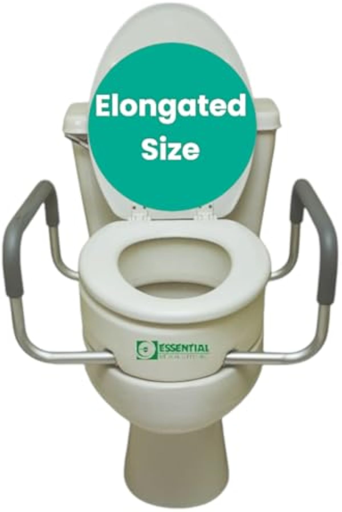 Essential Medical Supply Raised Elevated Toilet Seat Riser for an Elongated Toilet with Padded Aluminum Arms for Support and Compatible with Existing Seat, Elongated, 19 x 14 x 3.5