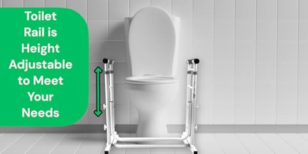 Essential Medical Supply Height Adjustable Standing Toilet Safety Rail - Sturdy Frame with Foam Handles for Elderly and Seniors, Perfect for Added Safety and Support While Using The Toilet