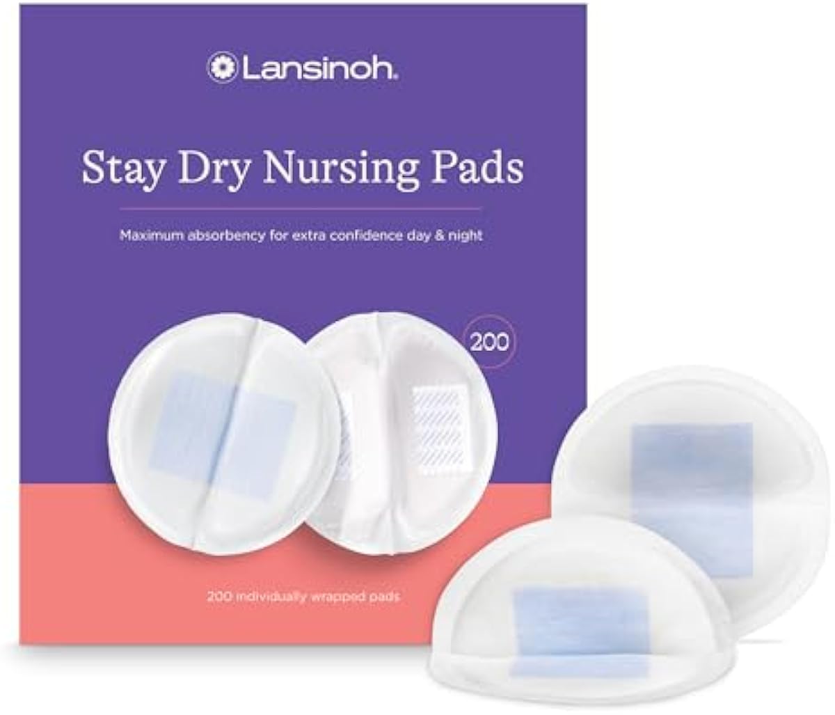 Lansinoh Stay Dry Disposable Nursing Pads, Soft and Super Absorbent Breast Pads, Breastfeeding Essentials for Moms, 200 Count