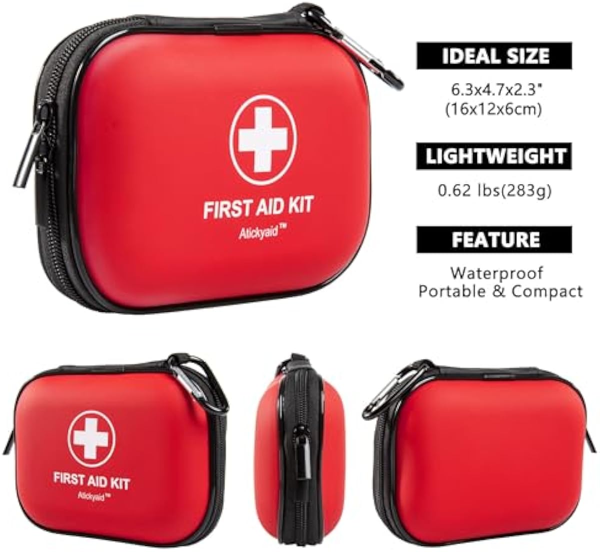 Mini First Aid Kit - 120 Piece Small Waterproof Hard Shell Medical Kit for Car, Home, Office, Travel, Camping, Sports, Outdoor, School - Emergency First Aid Supplies and Survival Kit (Red)