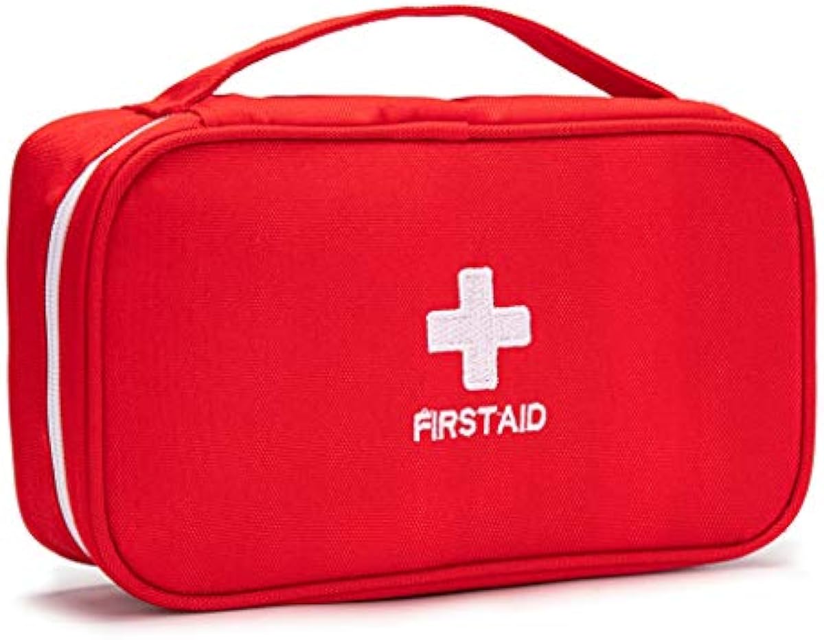 First Aid Bag Tote Empty Small First Aid Kit Bag Outdoor Travel Rescue Pouch First Responder Medicine Bag Pocket Container for Car Home Office Sport Outdoors (Red Handle)