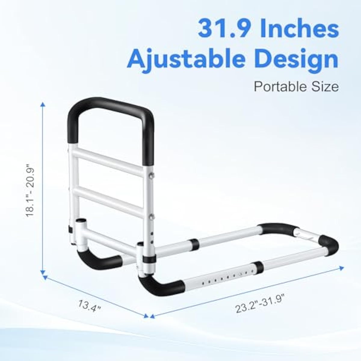 KingPavonini Bed Rails for Elderly Adults Safety - Adjustable Bed Cane with Non-Slip Ergonomic Handle and Storage Pocket, Bed Railings for Seniors Hold up to 350 Lbs, Tool-Free Installation