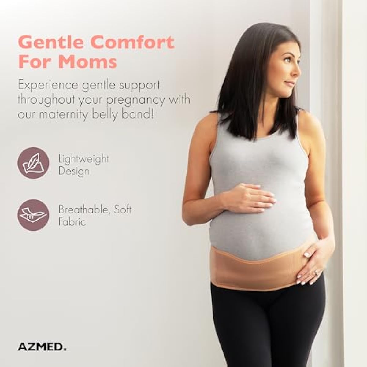 AZMED Maternity Belly Band for Pregnant Women - Pregnancy Belly Band for Abdomen Pelvic Waist Back Support - Adjustable Belly Support Bands for Pregnant Women - Maternity Belt Fits Up to 46\" - Beige