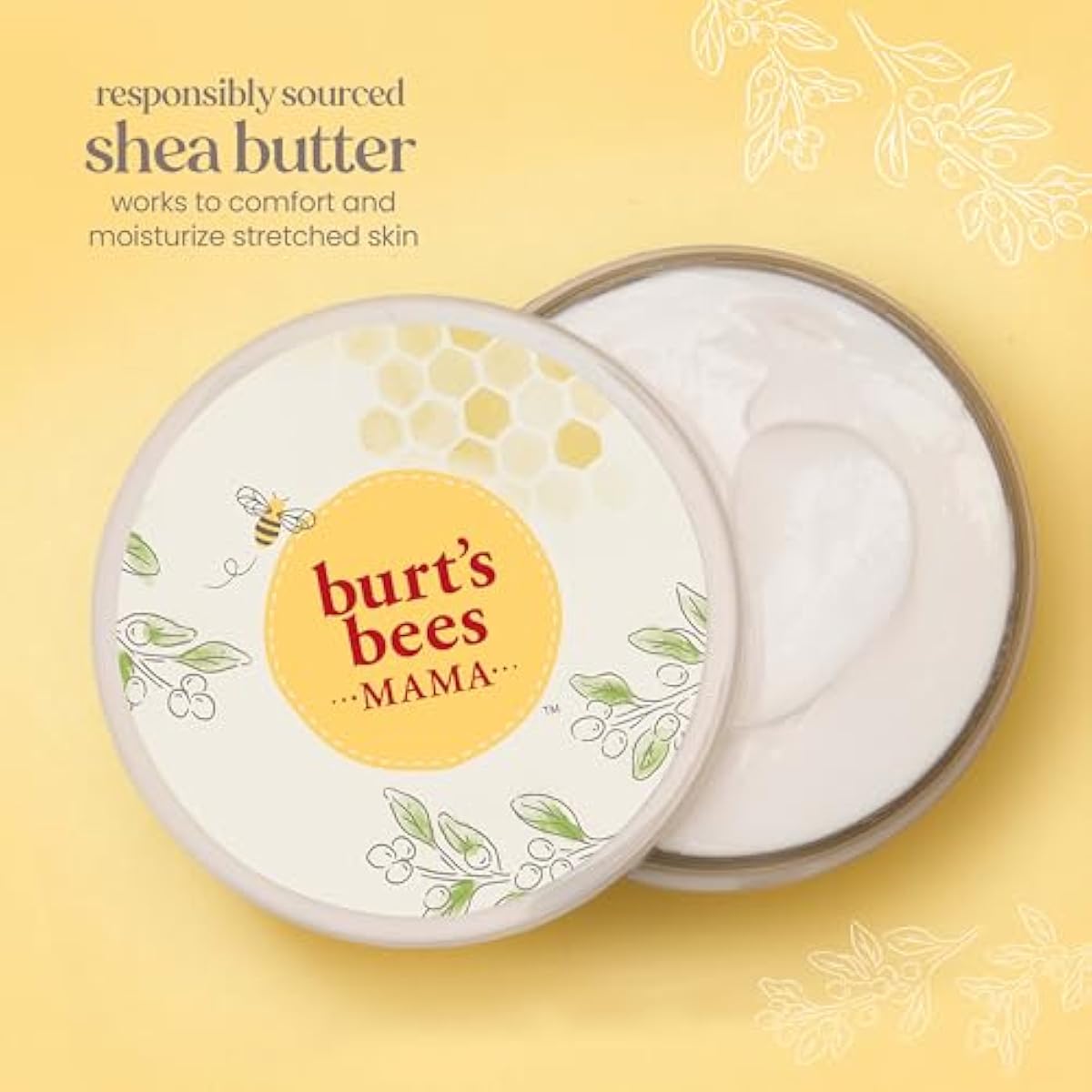 Burt\'s Bees Mama Belly Butter, Stretch Mark Cream for Pregnancy Massages Body & Reduces Scar Appearance, Prenatal & Postnatal Tummy Skin Care, Shea Butter & Vitamin E Rich Formula, 6.5 Oz Tub