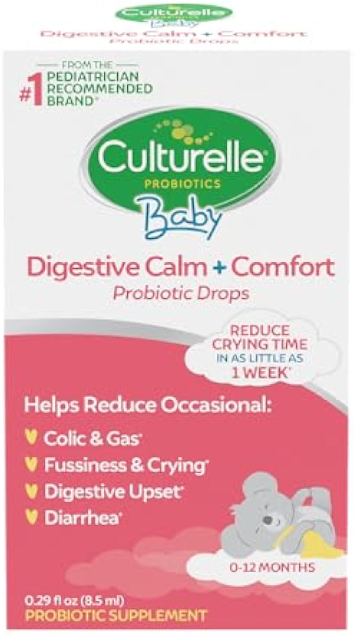 Culturelle Baby Digestive Calm & Comfort Probiotic (Age 0-12 Mos) 8.5Ml, Helps Periodic Colic, Gas, Fussiness, Crying & Digestive Upset In Infants & Newborns, Vegan Non-Gmo Gluten-Free, 1 Mos. Supply