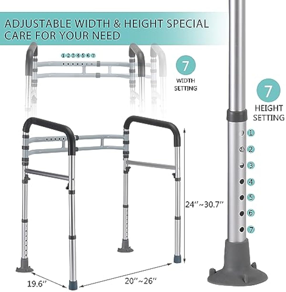 FSA/HSA Eligible Toilet Safety Rails, Adjustable Toilet Frame for Elderly, Seniors, Handicap & Disabled, Foldable Handicap Toilet Handles Fit Any Toilets (300 LB)