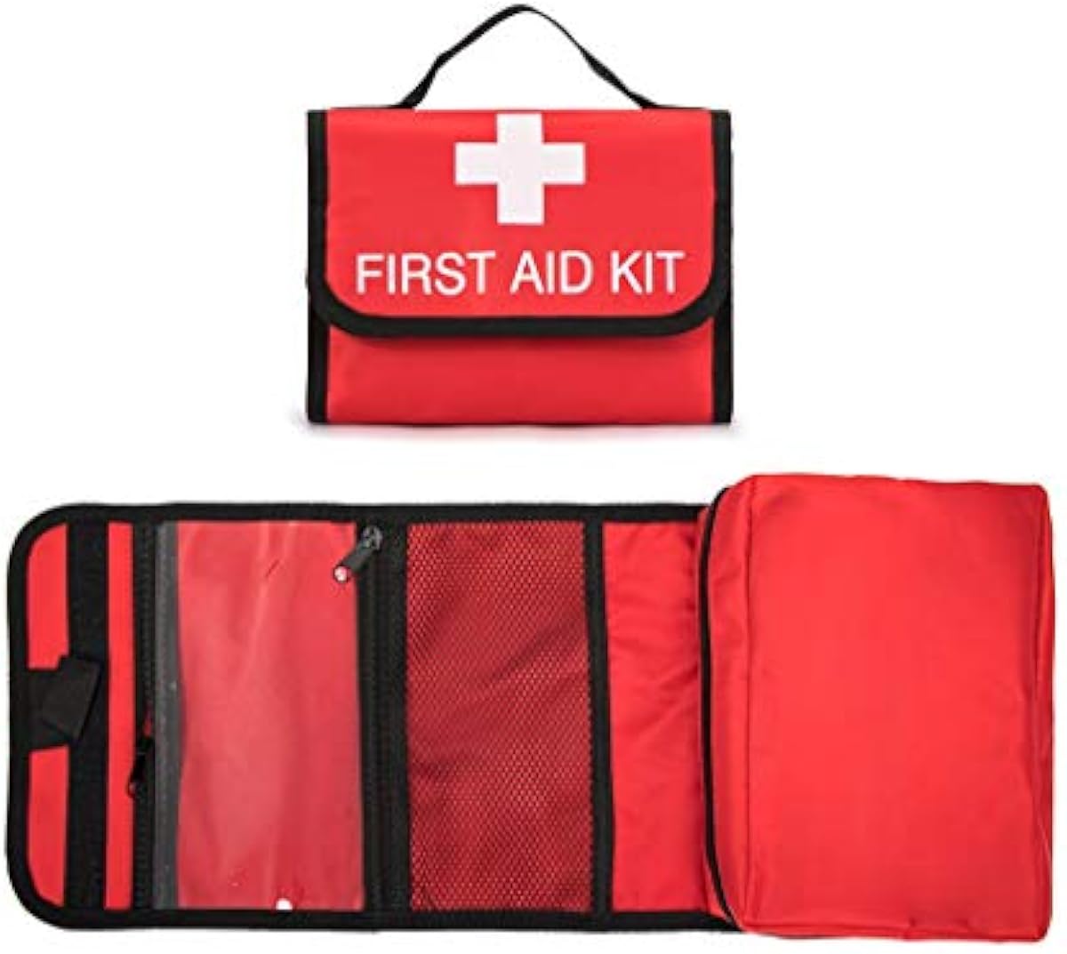 First Aid Bag Tote Empty Small First Aid Kit Bag Outdoor Travel Rescue Pouch First Responder Medicine Bag Pocket Container for Car Home Office Sport Outdoors (Red Foldable)