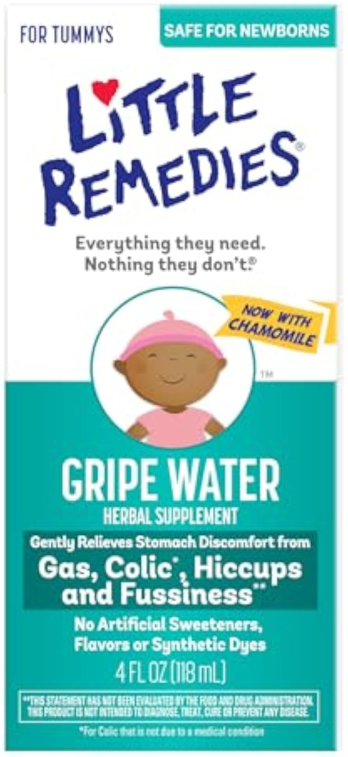 Little Remedies Gripe Water-No Alcohol, Sodium Bicarbonate, Artificial Color & Gluten Free-Safe for Newborns, 4 Fl. Oz (Pack of 1)