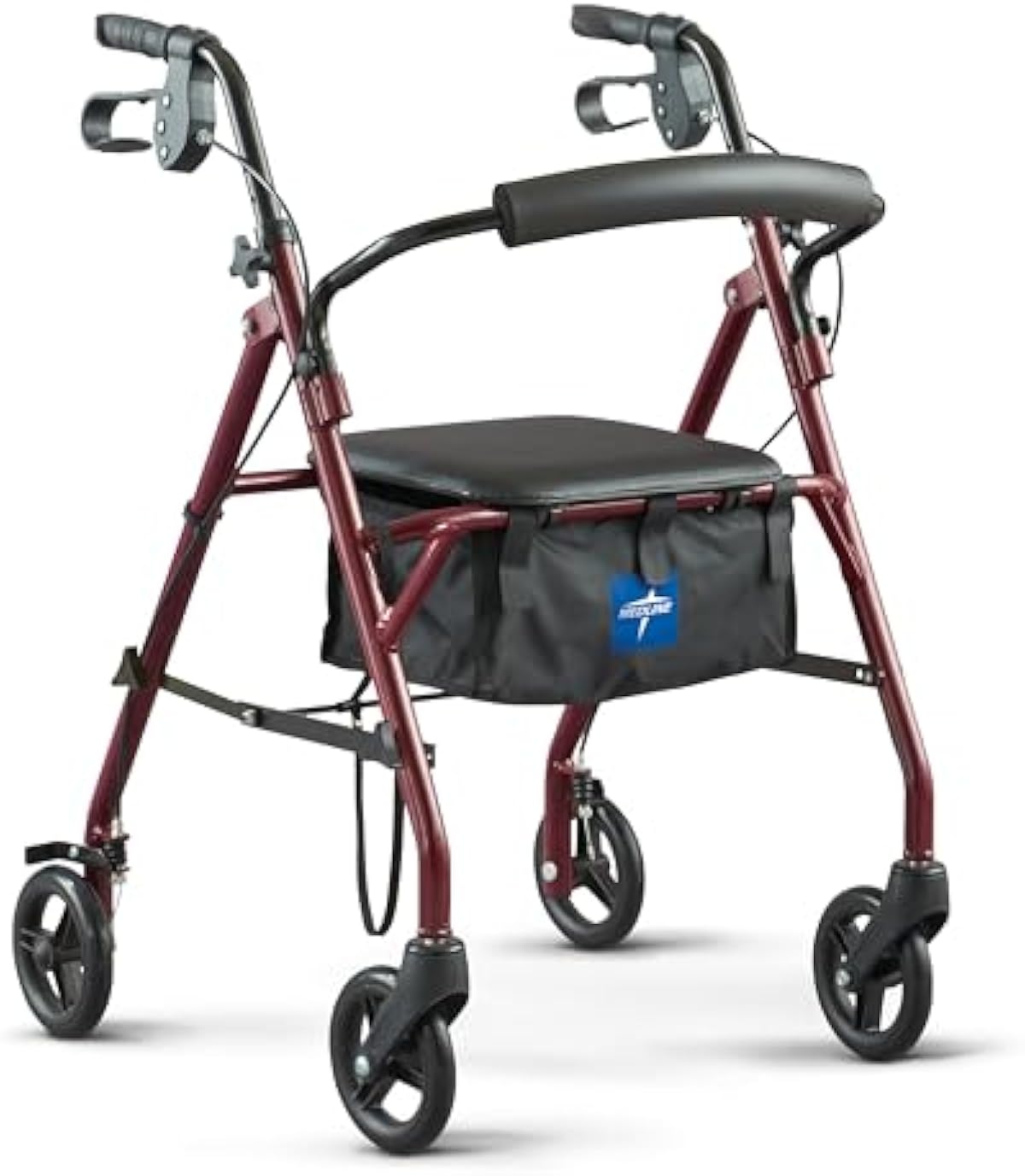 Medline Steel Rollator Walker with Seat, Burgundy, 350 lb. Weight Capacity, 6” Wheels, Foldable, Adjustable Handles, Rolling Walker for Seniors, Walker for Mobility Impaired
