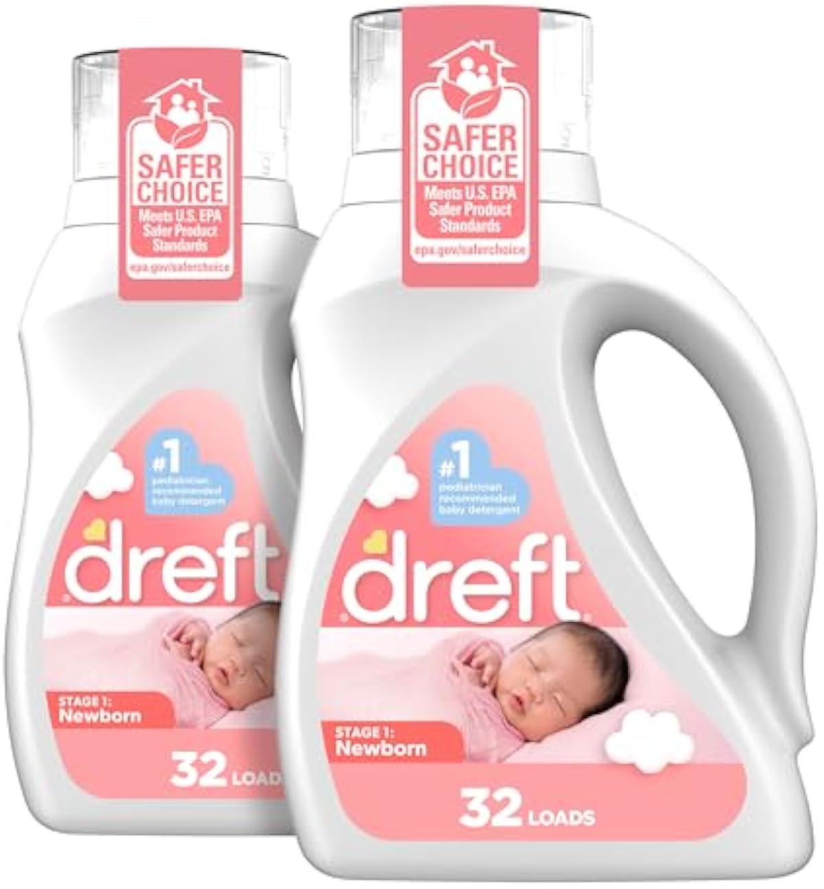 Dreft Newborn Baby Liquid Laundry Detergent, Gentle on Sensitive Skin, HE Compatible, 2 Pack, 32 Loads Each, Baby Laundry Detergent, Newborn Essentials