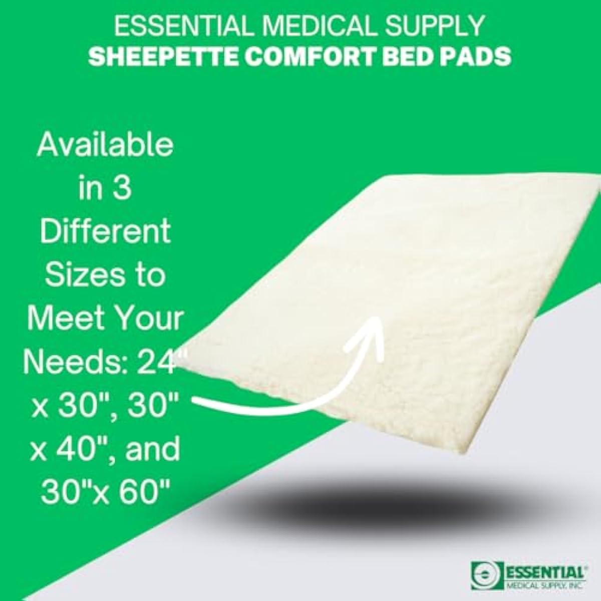 Essential Medical Supply Sheepette Synthetic Lambskin Bed and Furniture Pad - 30\" x 60\" - Fleece Soft Sheepskin Style Comfort Pad for Home and Mobility Use